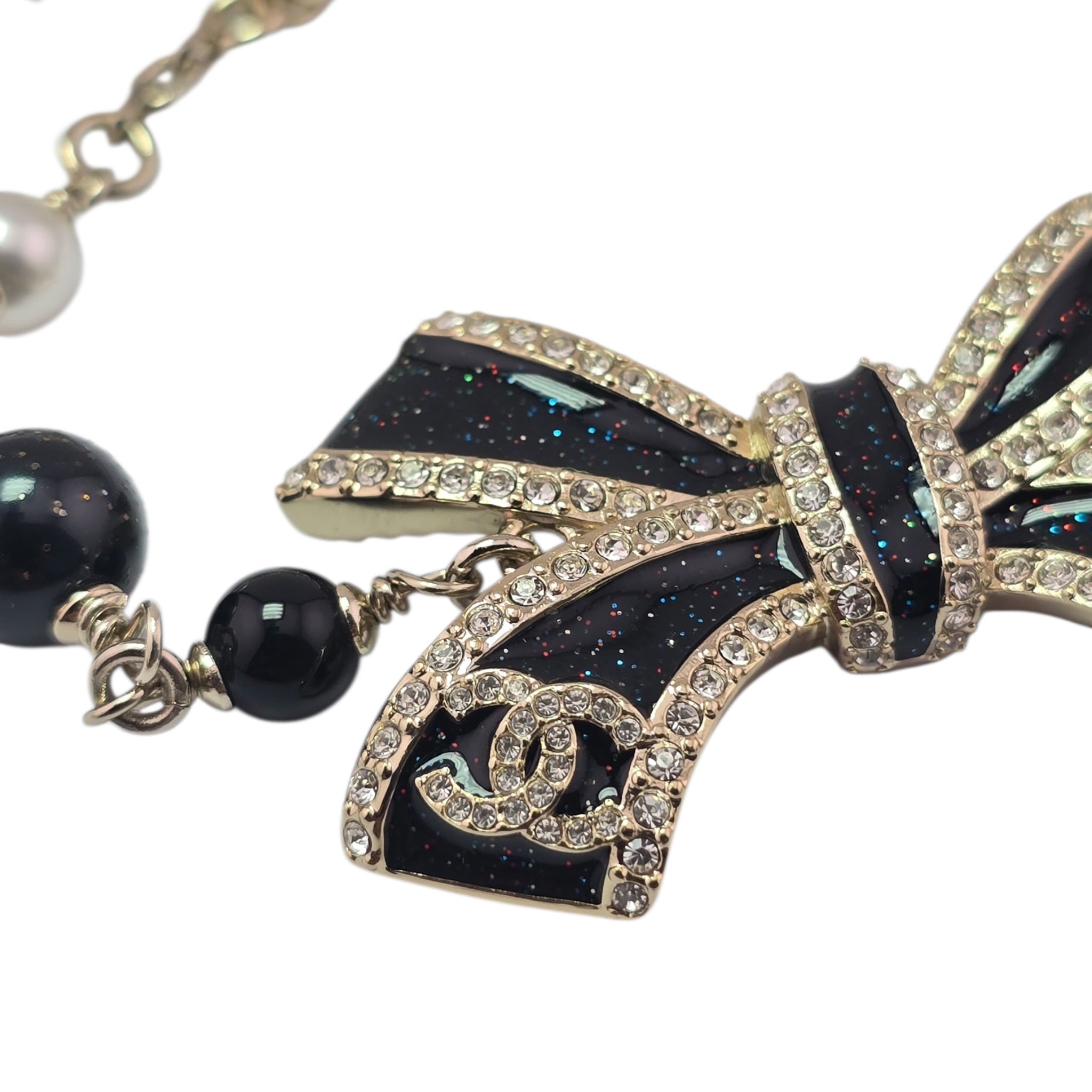 Chanel CC Gold Crystal Enamel Bow Pearl Bracelet 2025 CHANEL