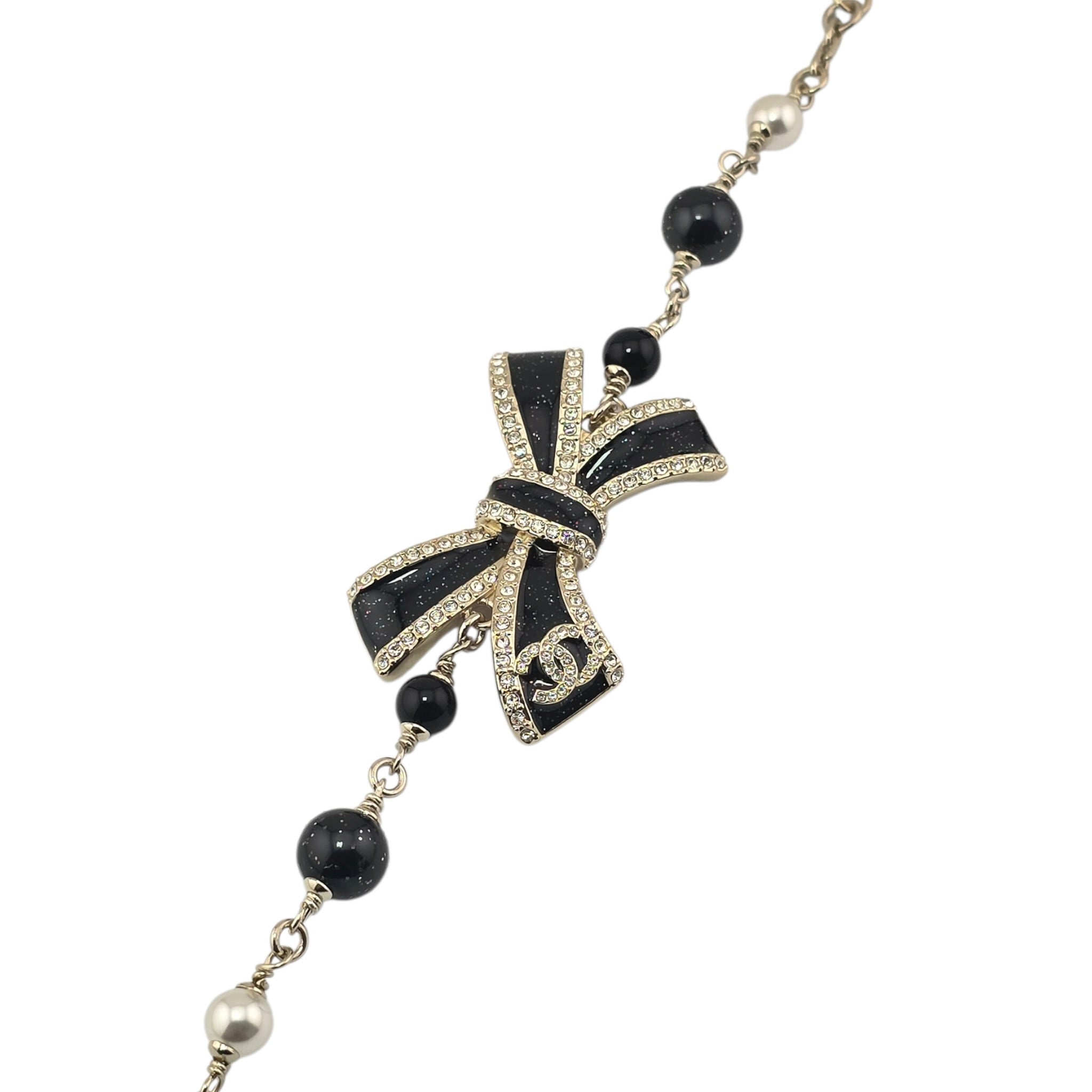 Chanel CC Gold Crystal Enamel Bow Pearl Bracelet 2025 CHANEL