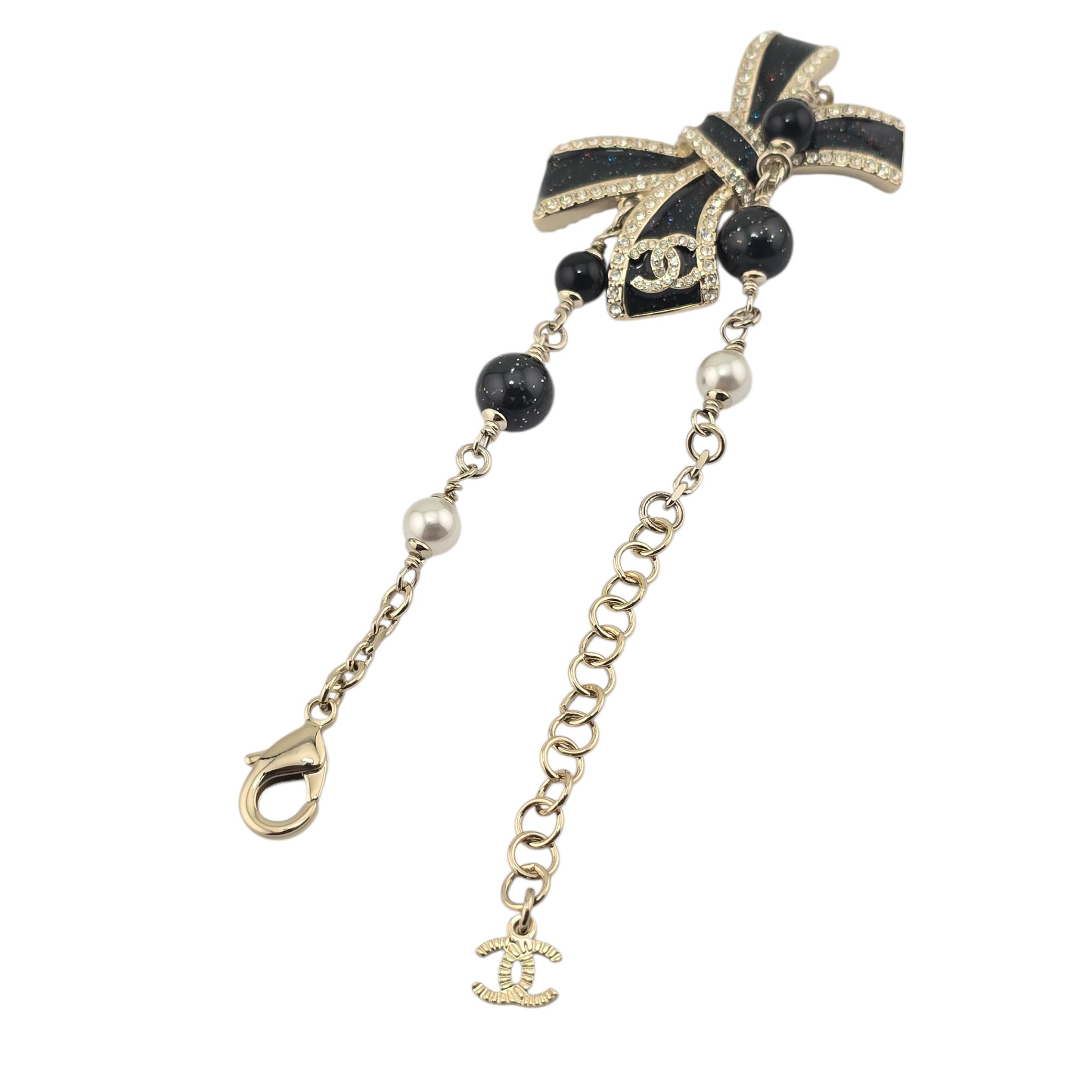 Chanel CC Gold Crystal Enamel Bow Pearl Bracelet 2025 CHANEL