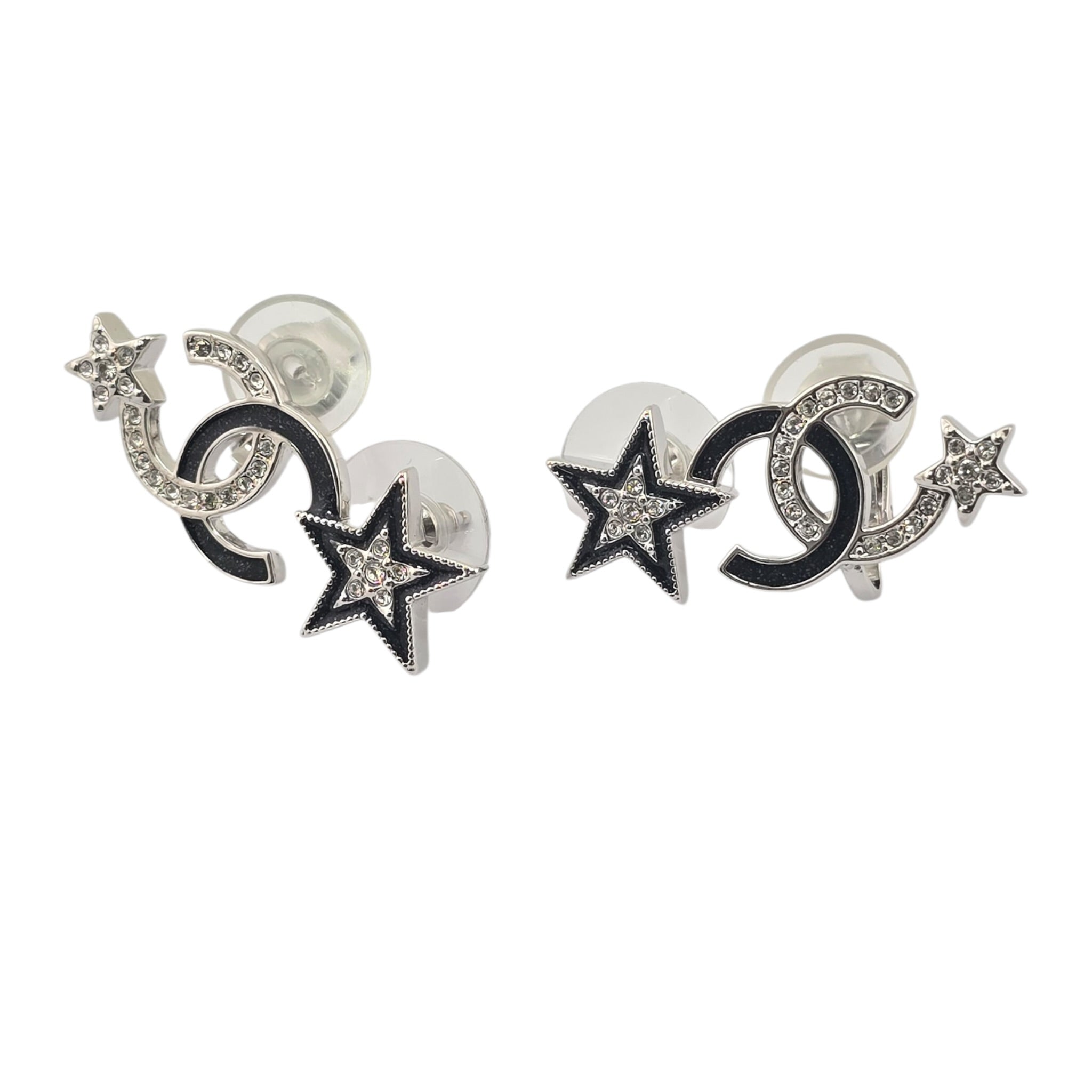 Chanel CC Black Crystal Star Ear Climber Earrings 2023 CHANEL