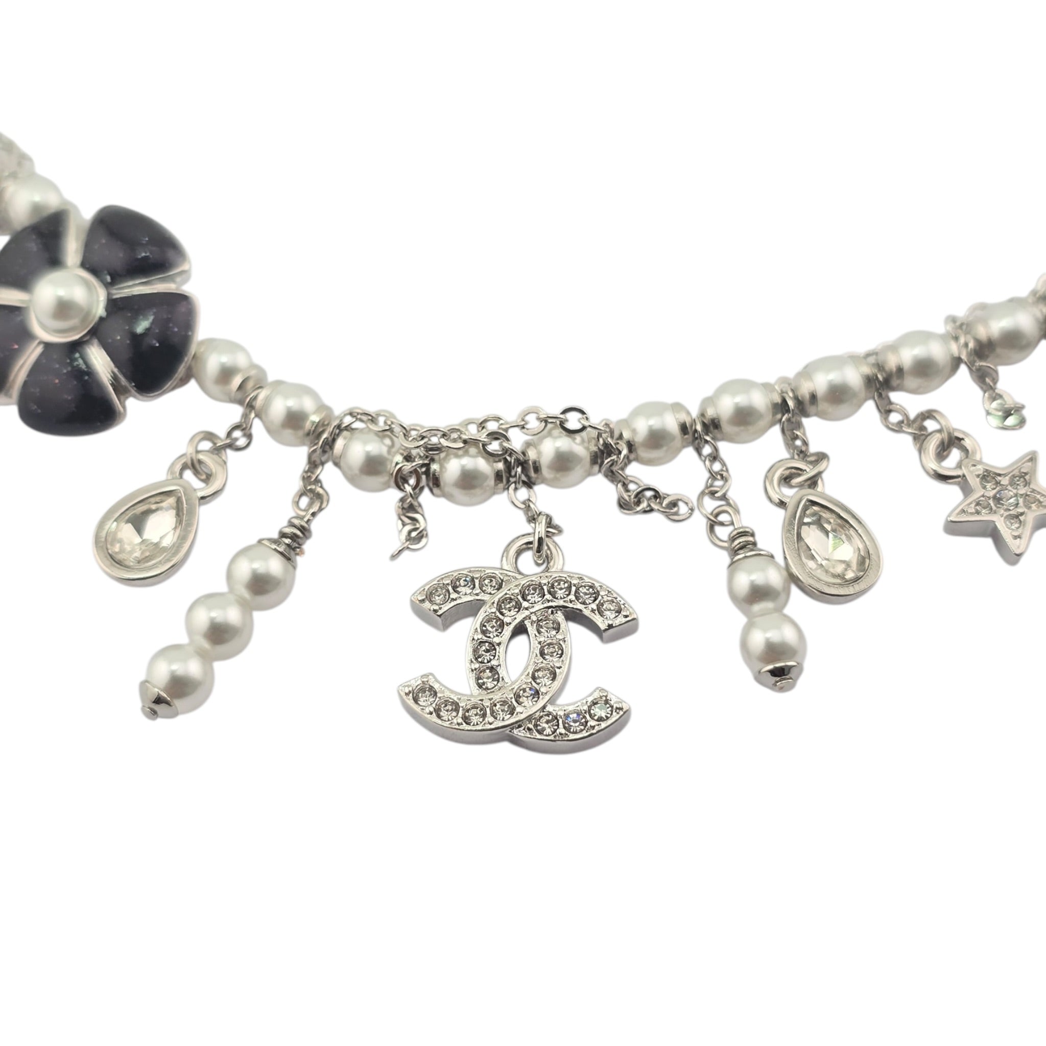 Chanel CC Camellia Black Silver Necklace 2026 CHANEL