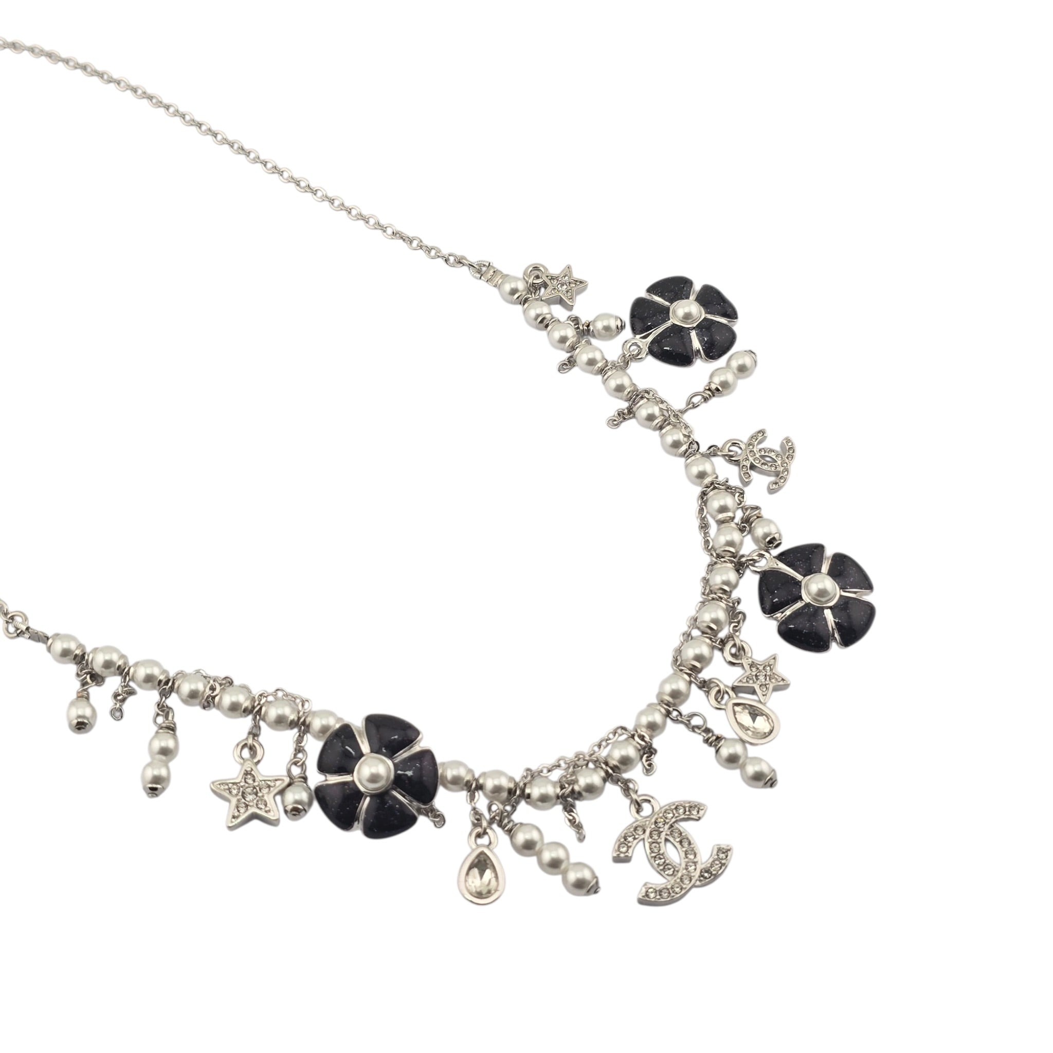 Chanel CC Camellia Black Silver Necklace 2026 CHANEL