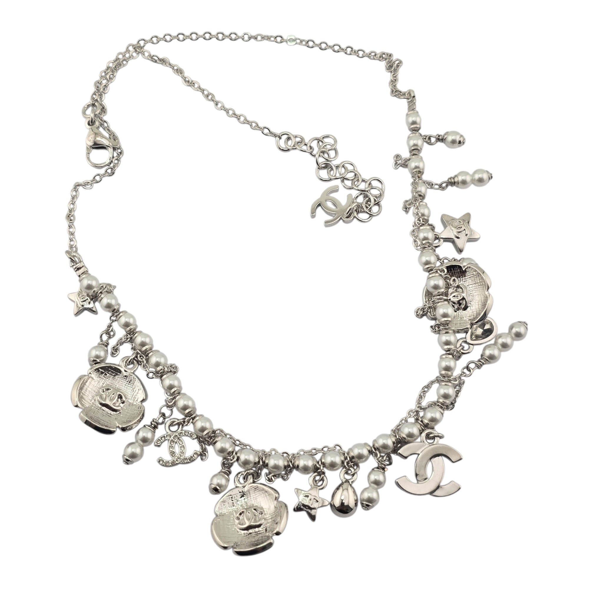 Chanel CC Camellia Black Silver Necklace 2026 CHANEL