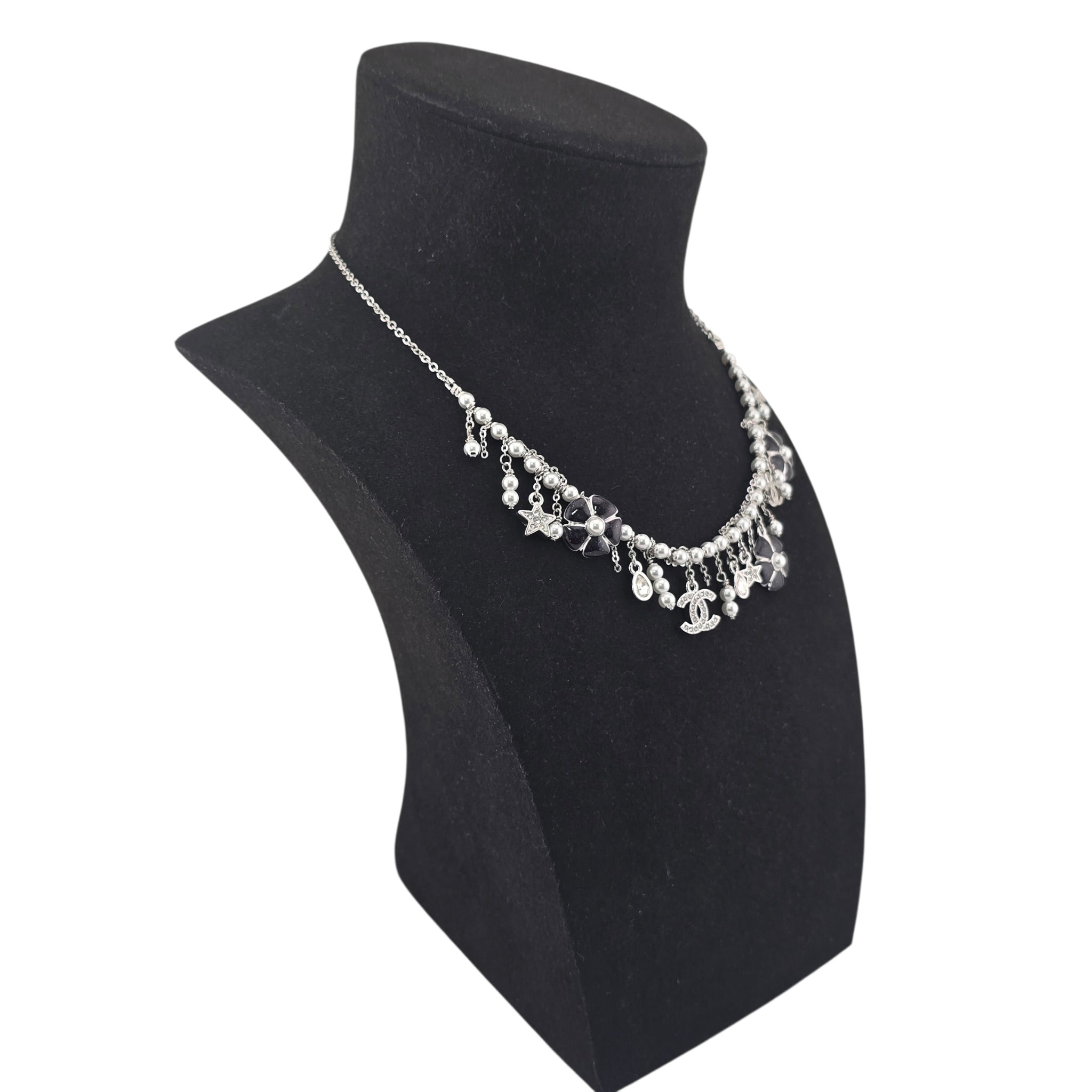 Chanel CC Camellia Black Silver Necklace 2026 CHANEL