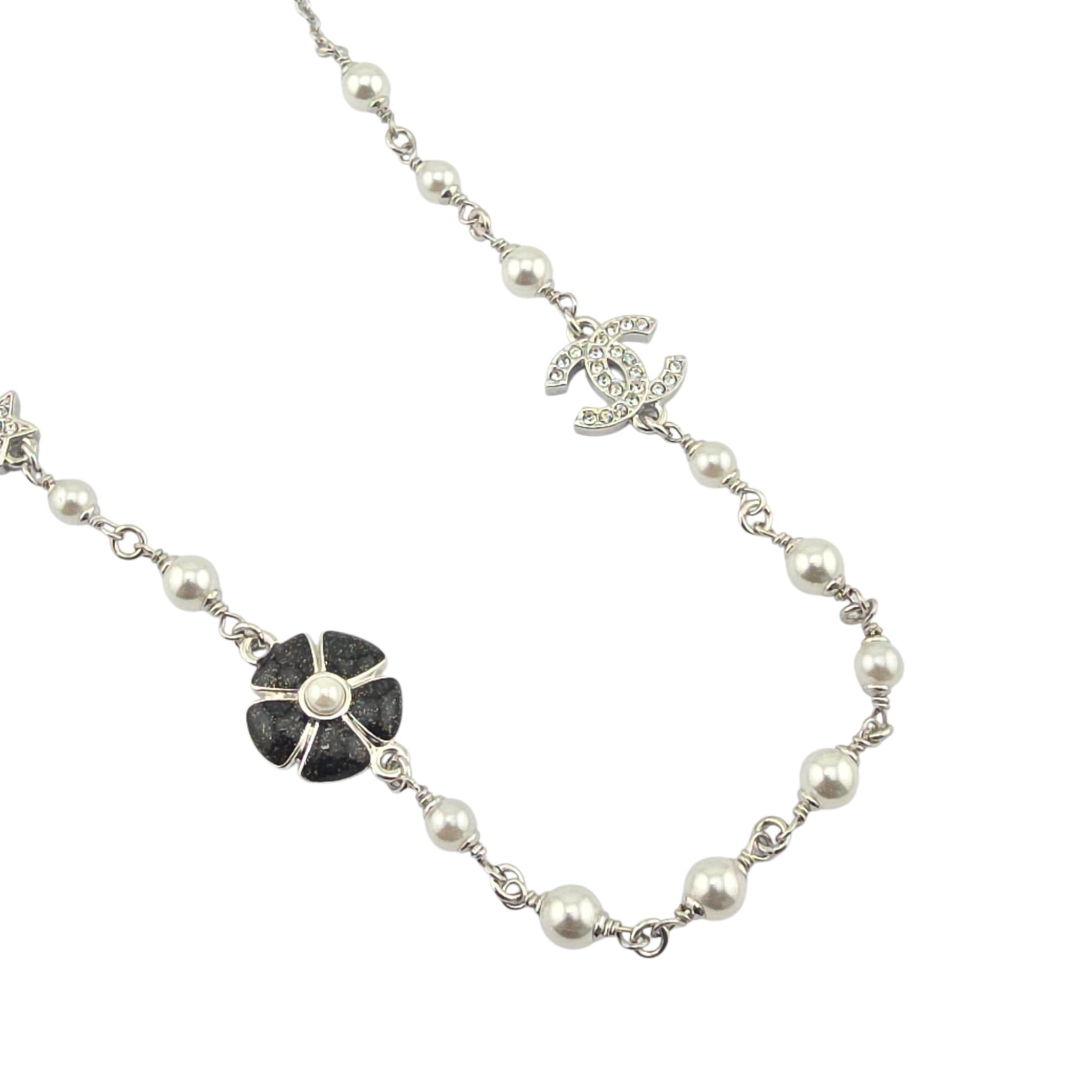 Chanel CC Black Enamel Camellia Pearl Pendant Necklace 2025 CHANEL