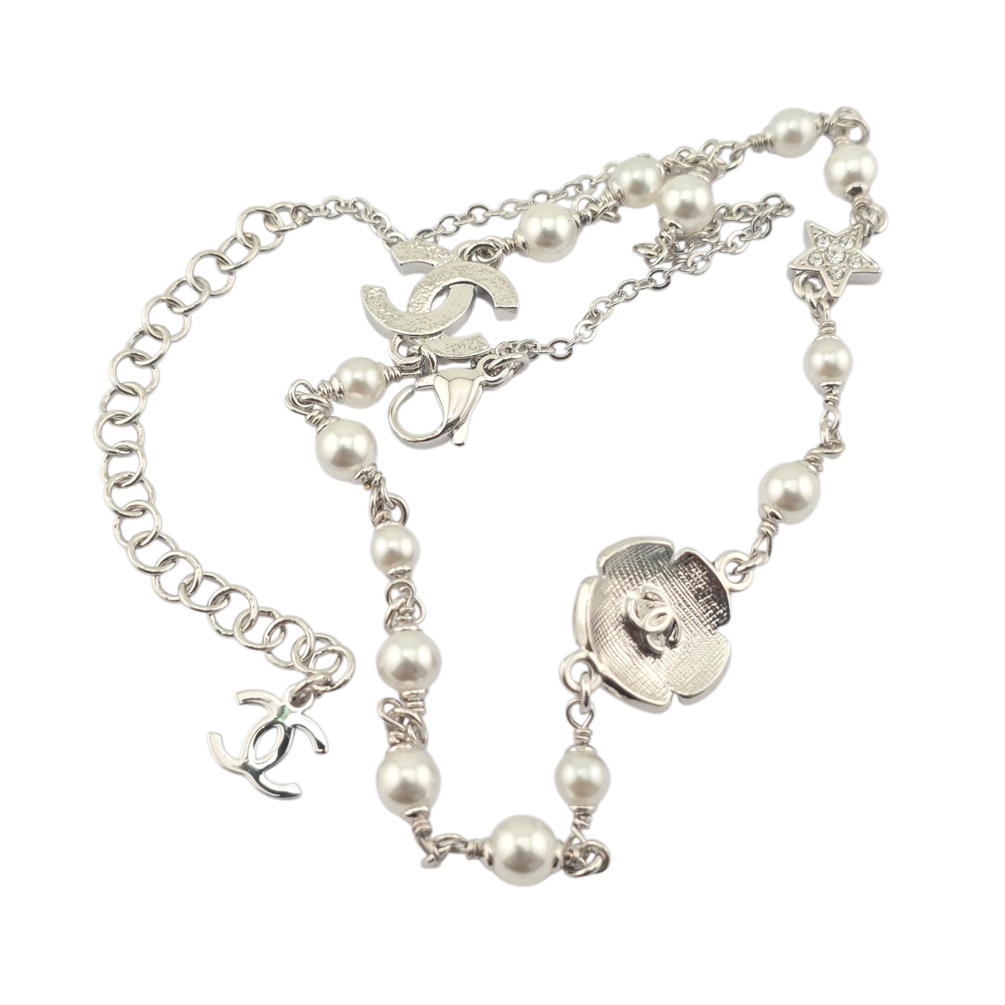 Chanel CC Black Enamel Camellia Pearl Pendant Necklace 2025 CHANEL