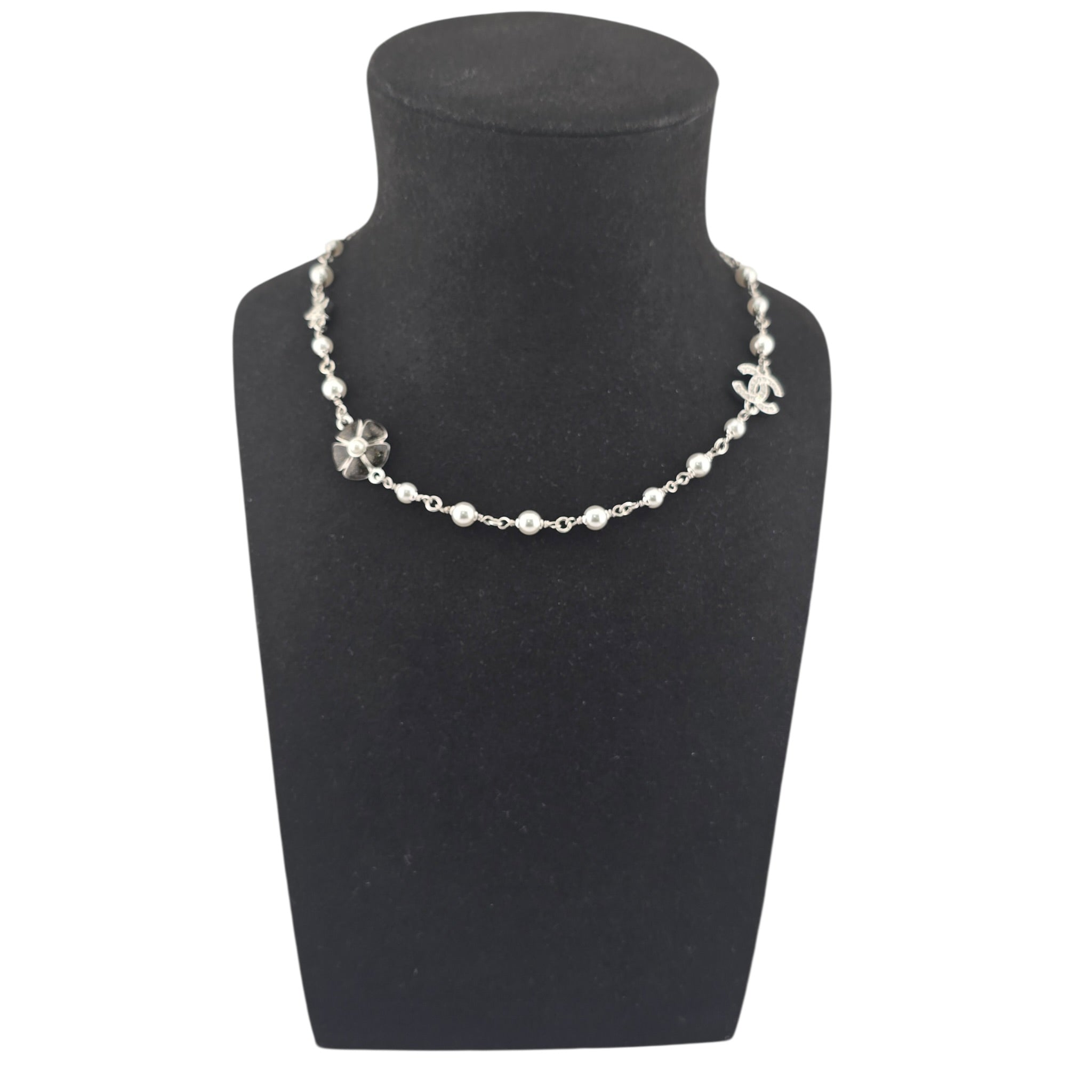 Chanel CC Black Enamel Camellia Pearl Pendant Necklace 2025 CHANEL