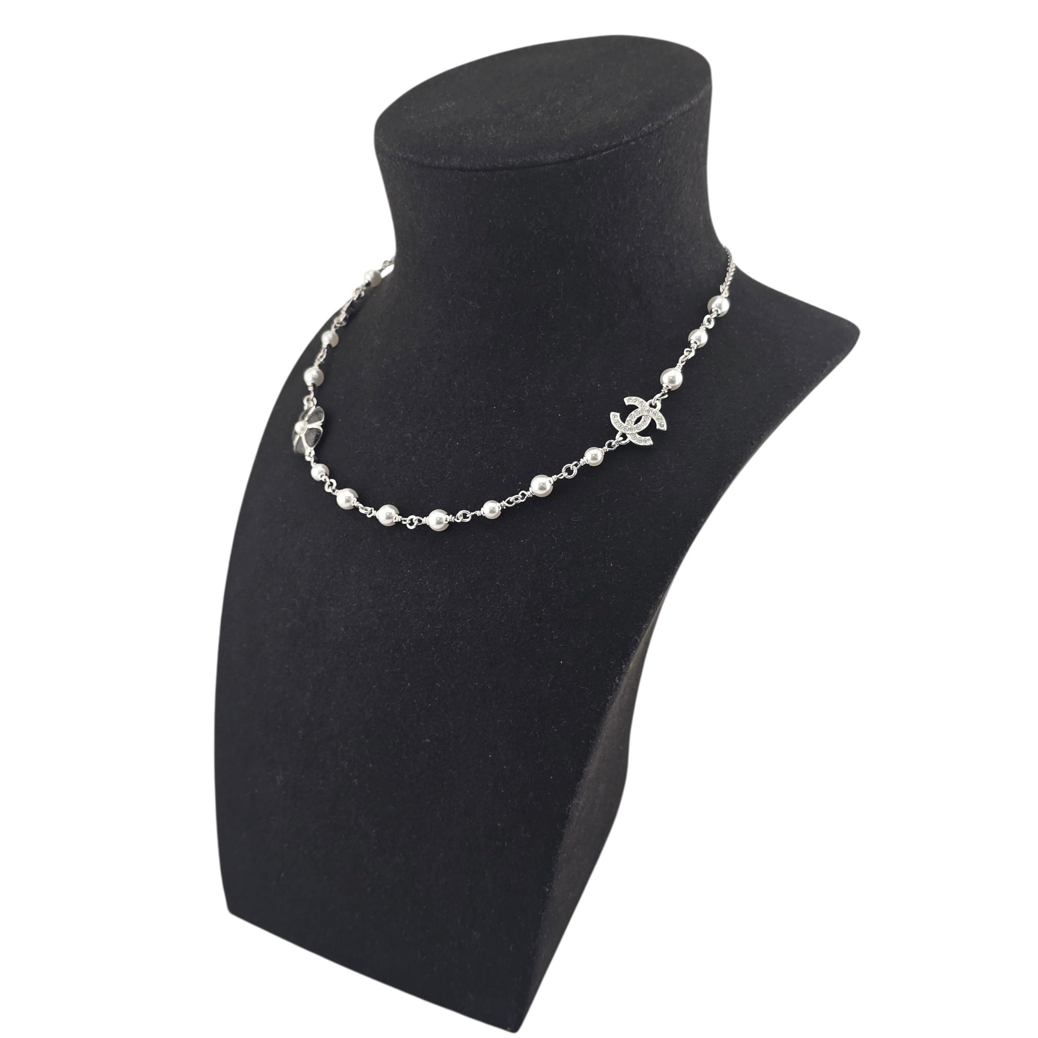 Chanel CC Black Enamel Camellia Pearl Pendant Necklace 2025 CHANEL