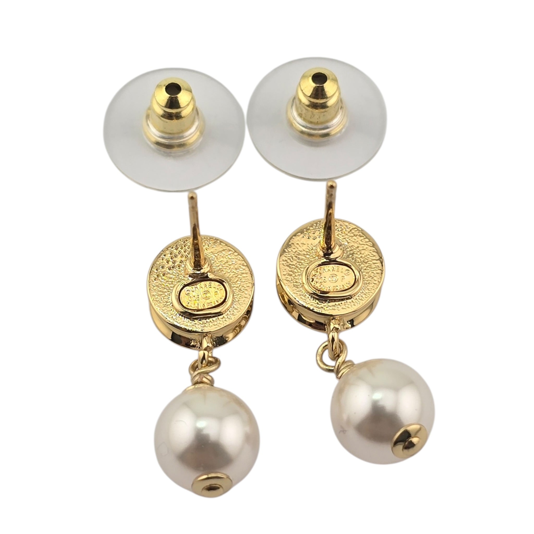 Chanel CC Pearl Drop Earrings Gold White 2026 CHANEL