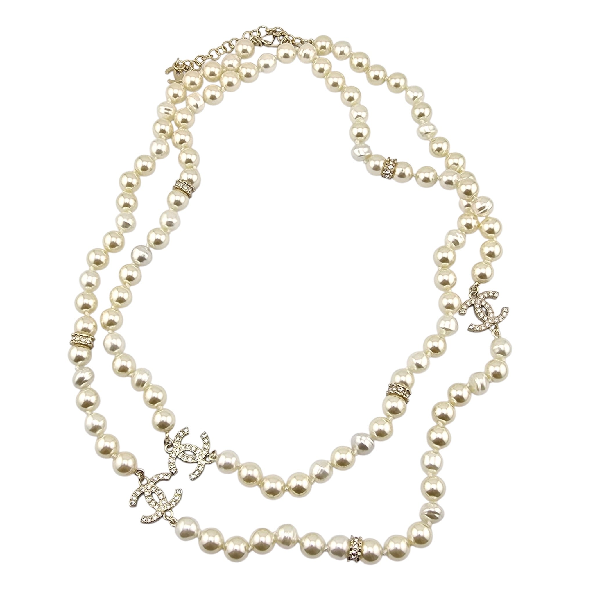 Chanel CC Long Faux Pearl Gold Necklace 2025 CHANEL
