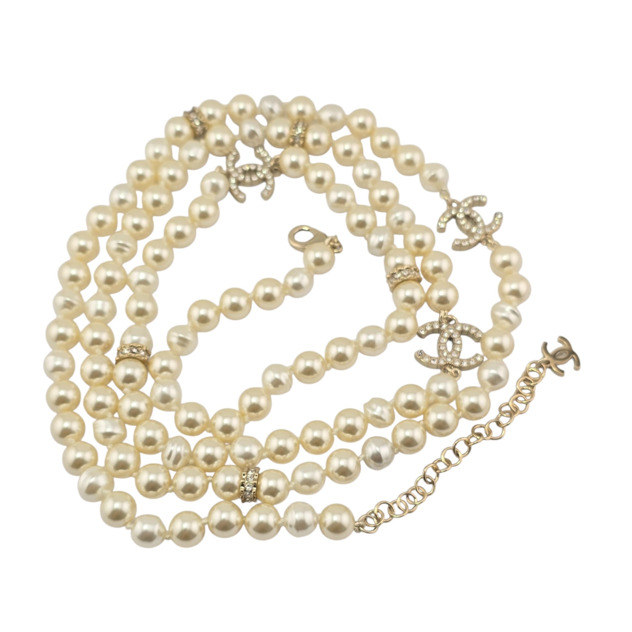 Chanel CC Long Faux Pearl Gold Necklace 2025 CHANEL