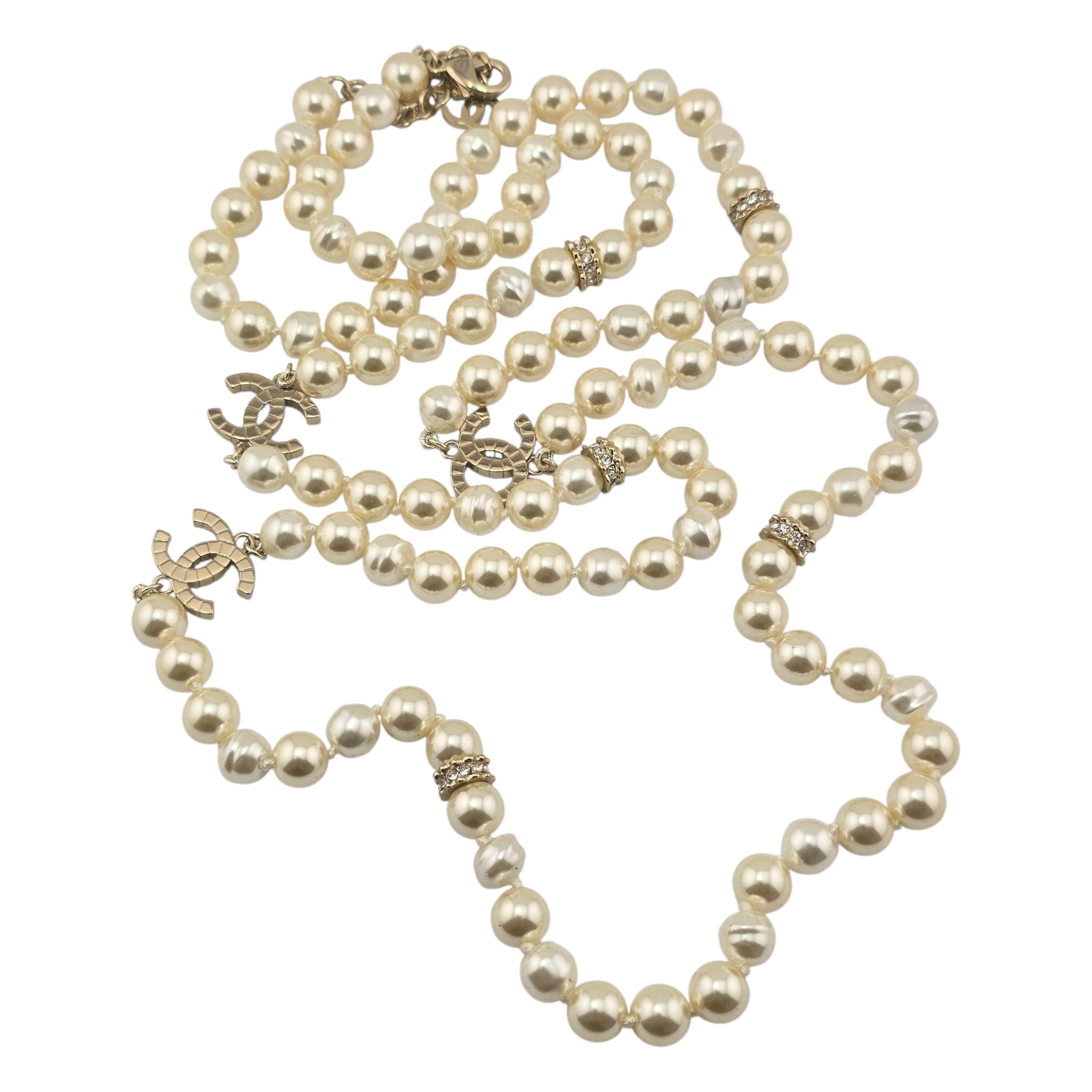 Chanel CC Long Faux Pearl Gold Necklace 2025 CHANEL