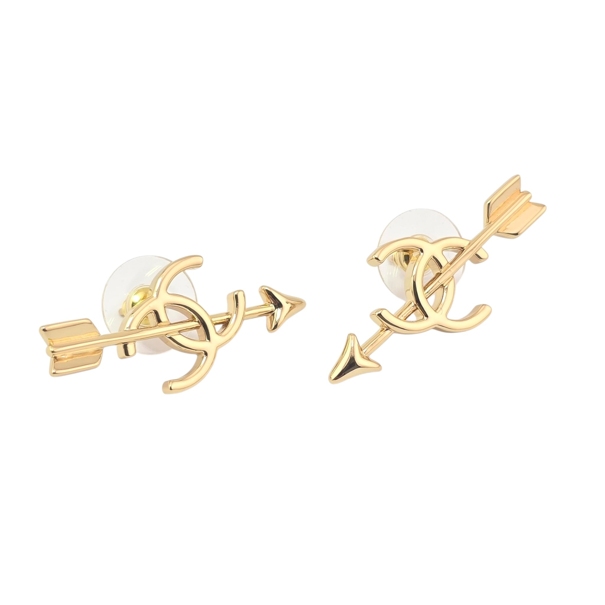 Chanel CC Arrow Stud Gold Earrings 2026 SS26 CHANEL