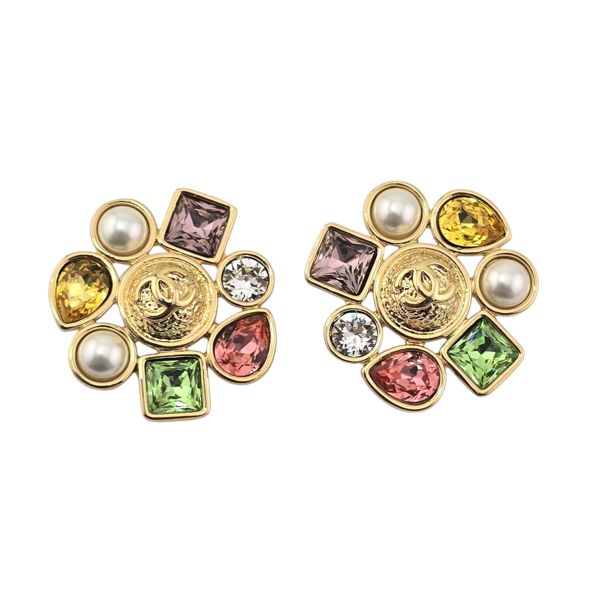 Chanel CC Multi Stone Stud Gold Earrings 2026 CHANEL