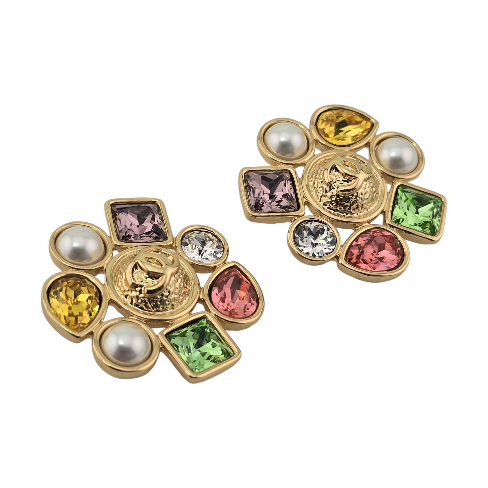 Chanel CC Multi Stone Stud Gold Earrings 2026 CHANEL