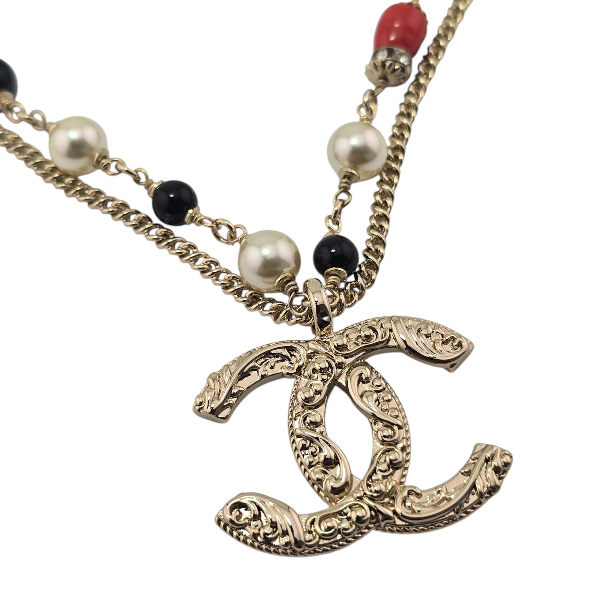 Chanel CC Gold Faux Pearl Pendant Necklace 2024 CHANEL