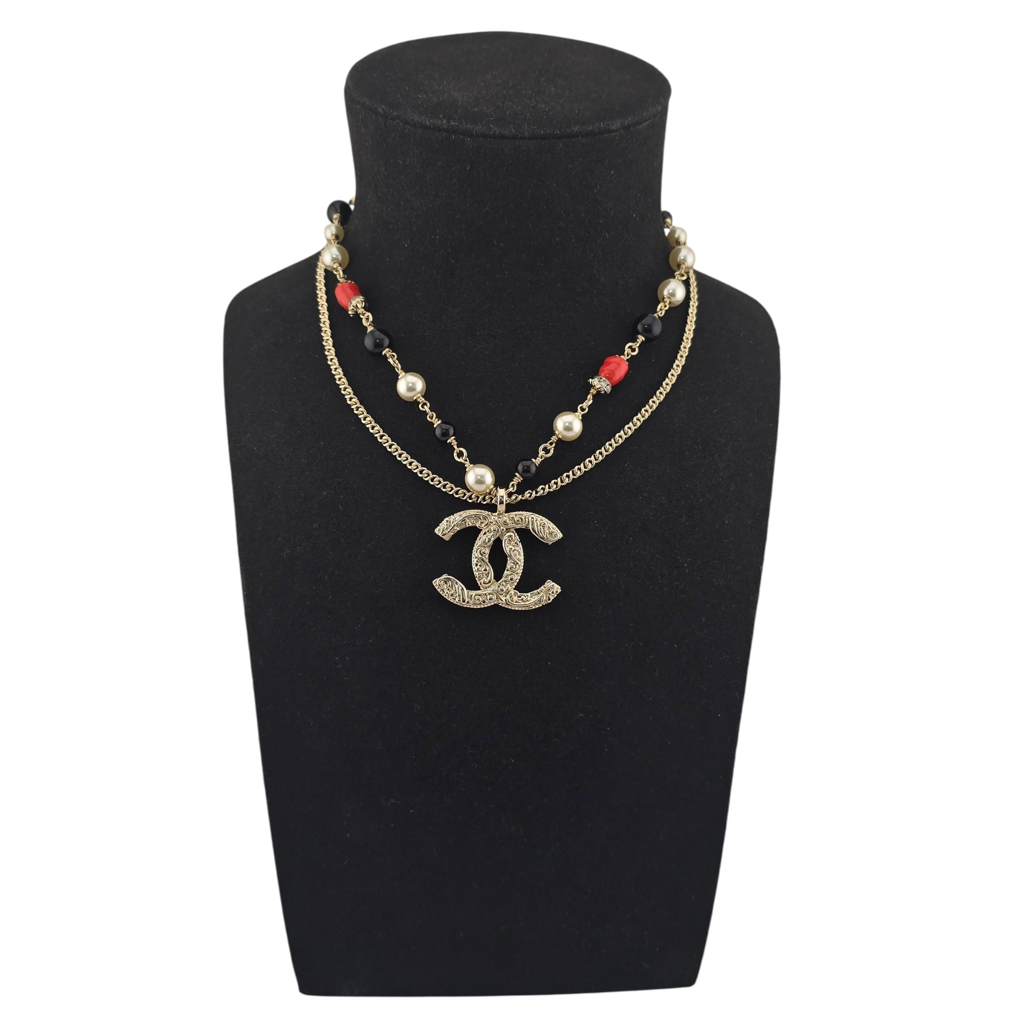 Chanel CC Gold Faux Pearl Pendant Necklace 2024 CHANEL