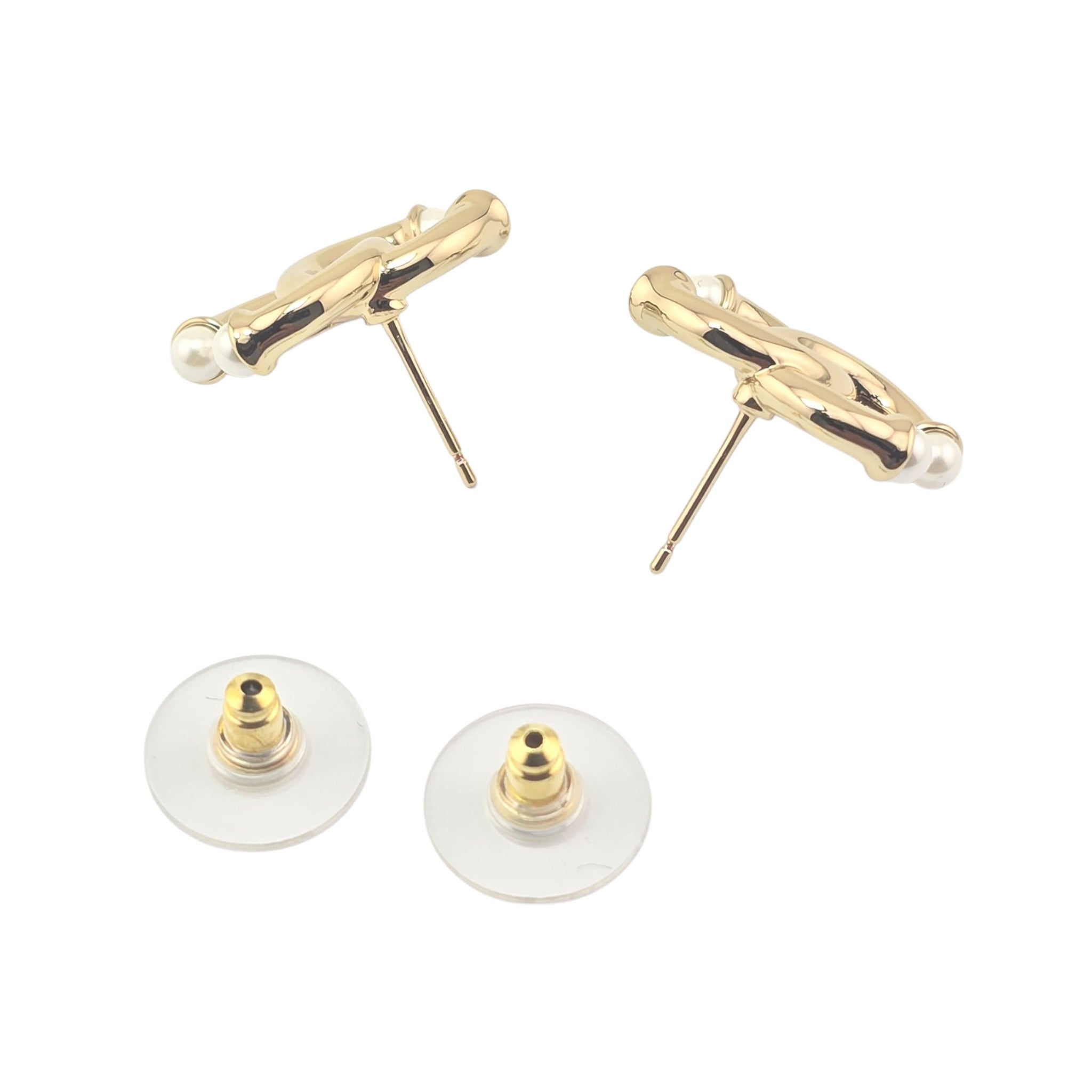 Chanel CC Gold Faux Pearl Stud Earrings 2026 CHANEL
