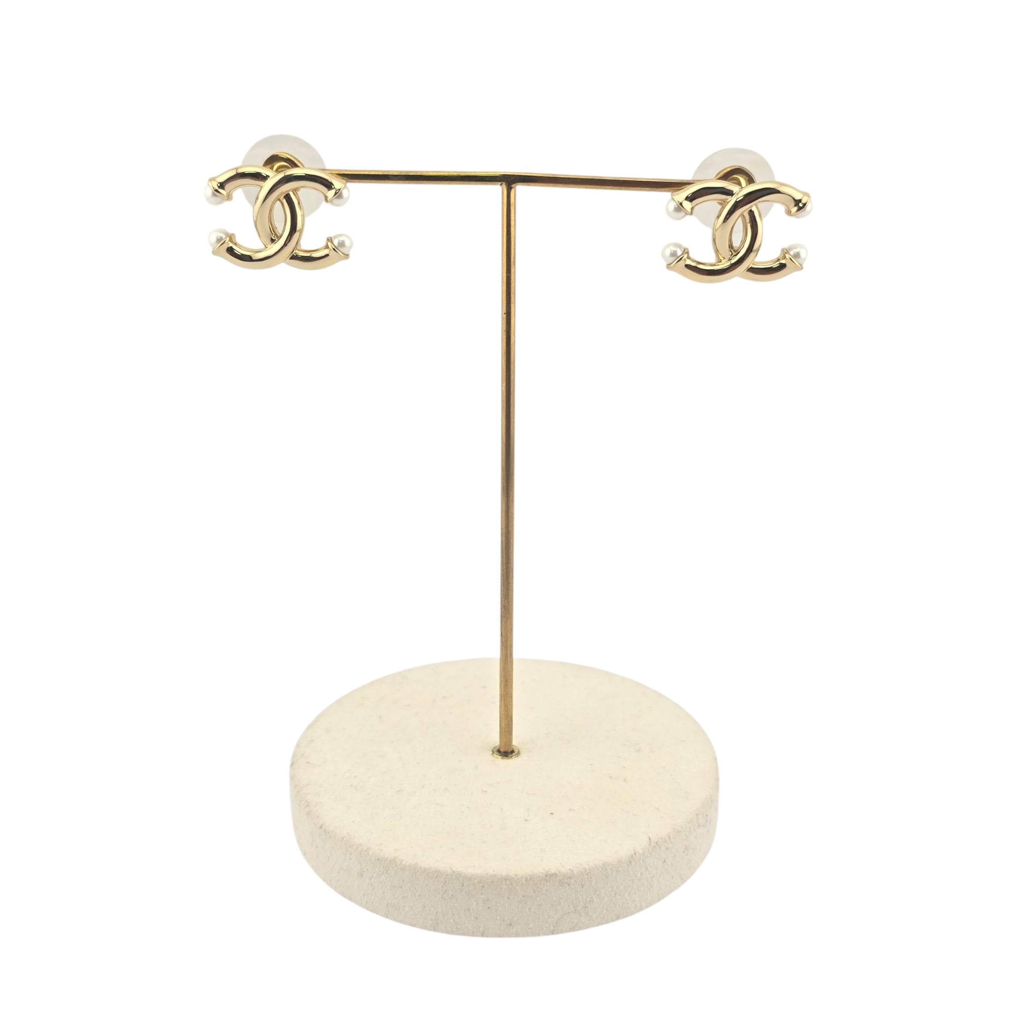 Chanel CC Gold Faux Pearl Stud Earrings 2026 CHANEL