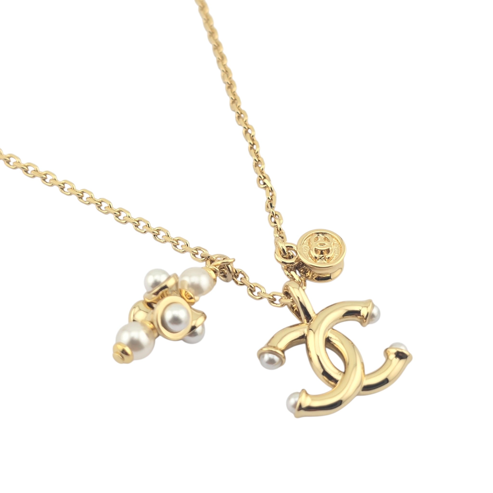 Chanel CC Gold Pendant Faux Pearl Necklace 2026 CHANEL