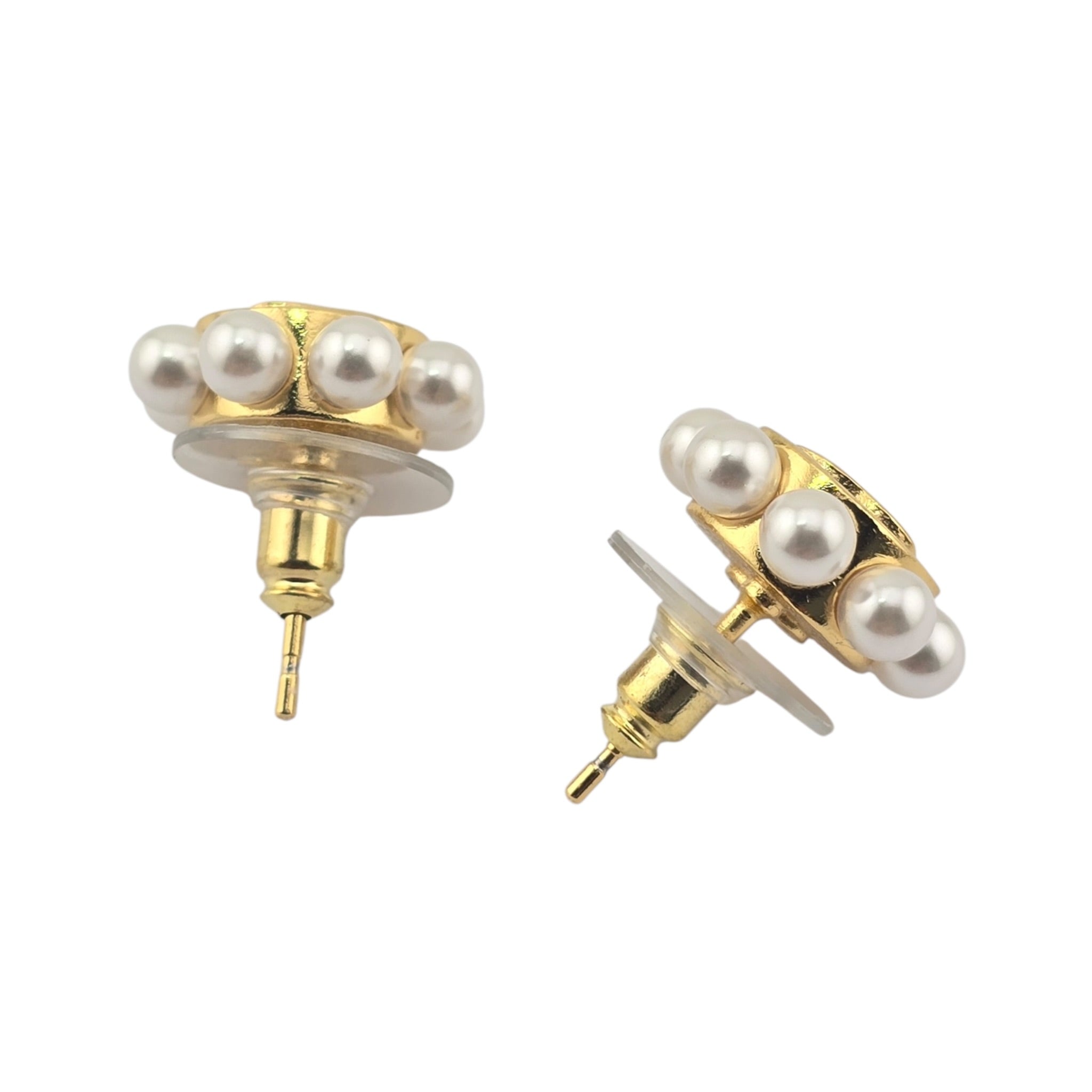 Chanel CC Gold Faux Pearl Round Stud Earrings 2026 CHANEL