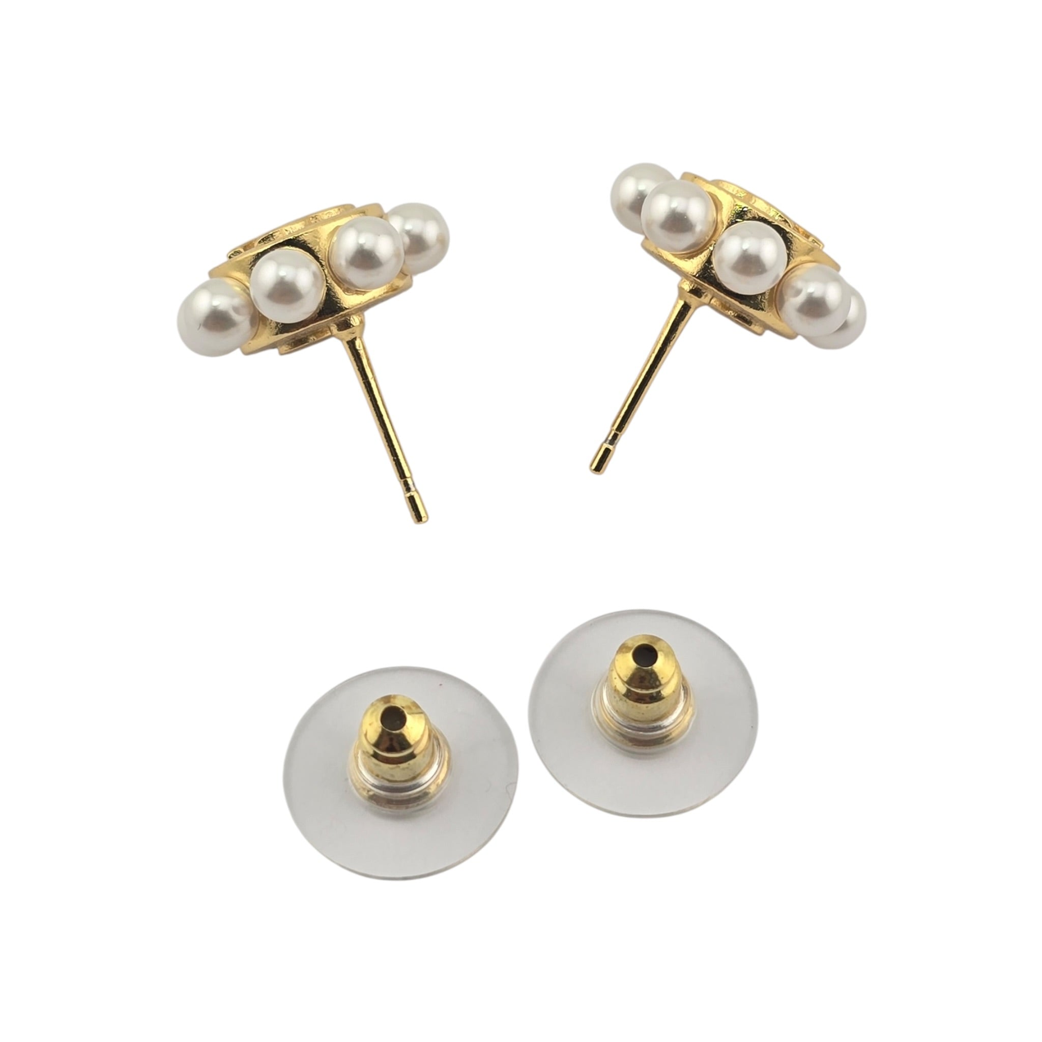 Chanel CC Gold Faux Pearl Round Stud Earrings 2026 CHANEL