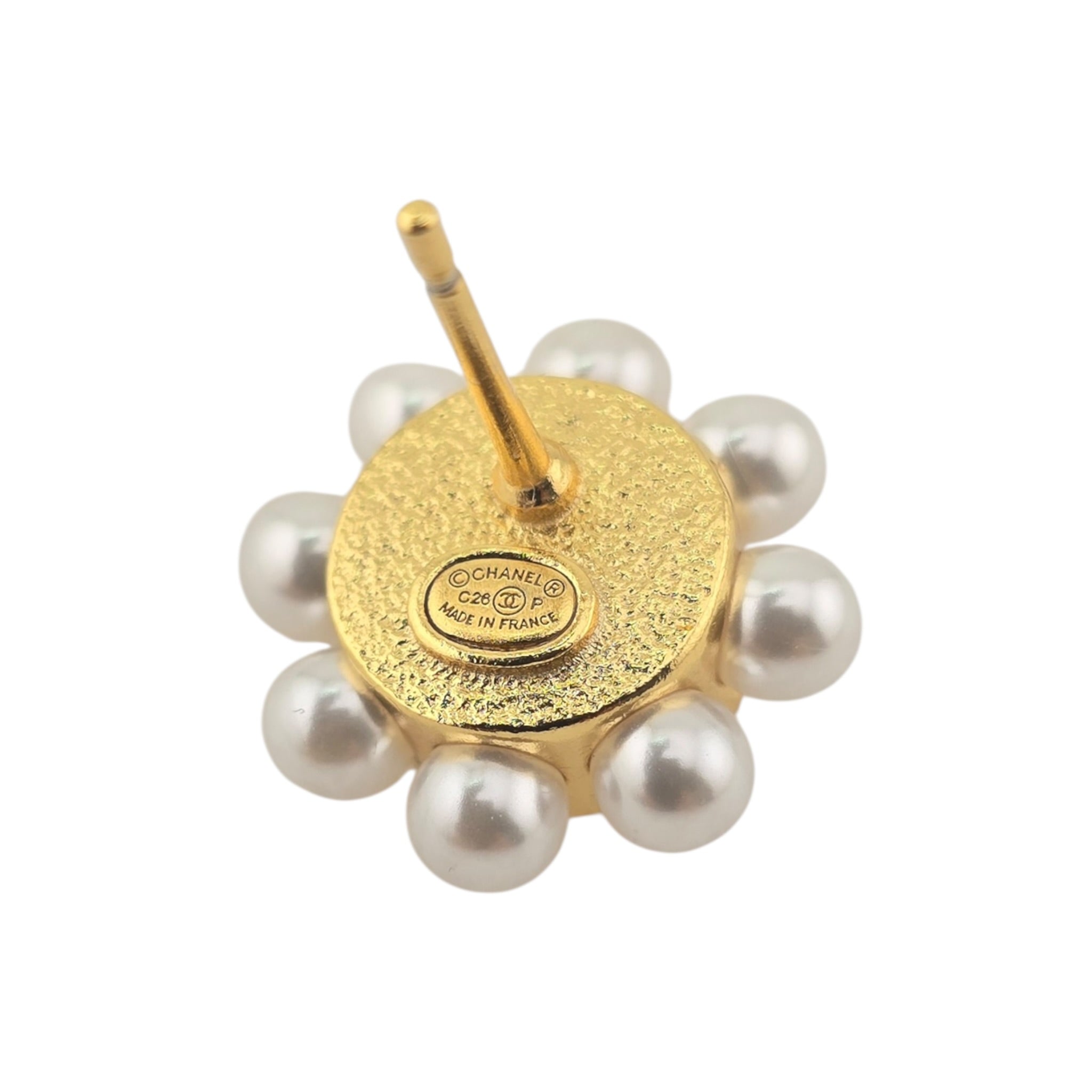 Chanel CC Gold Faux Pearl Round Stud Earrings 2026 CHANEL