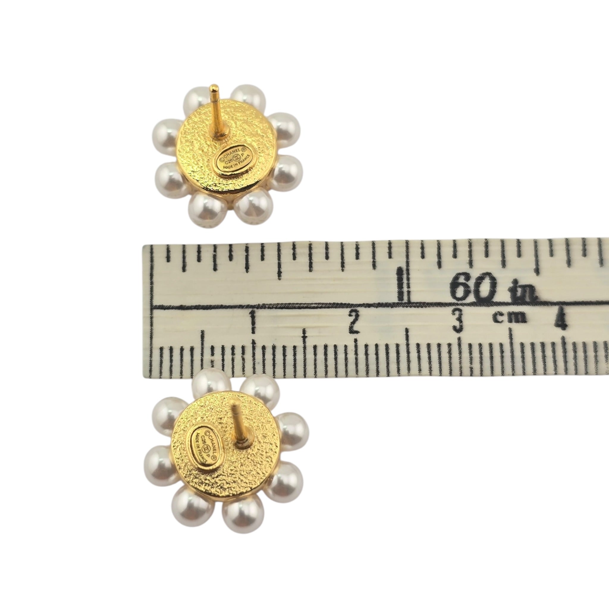Chanel CC Gold Faux Pearl Round Stud Earrings 2026 CHANEL
