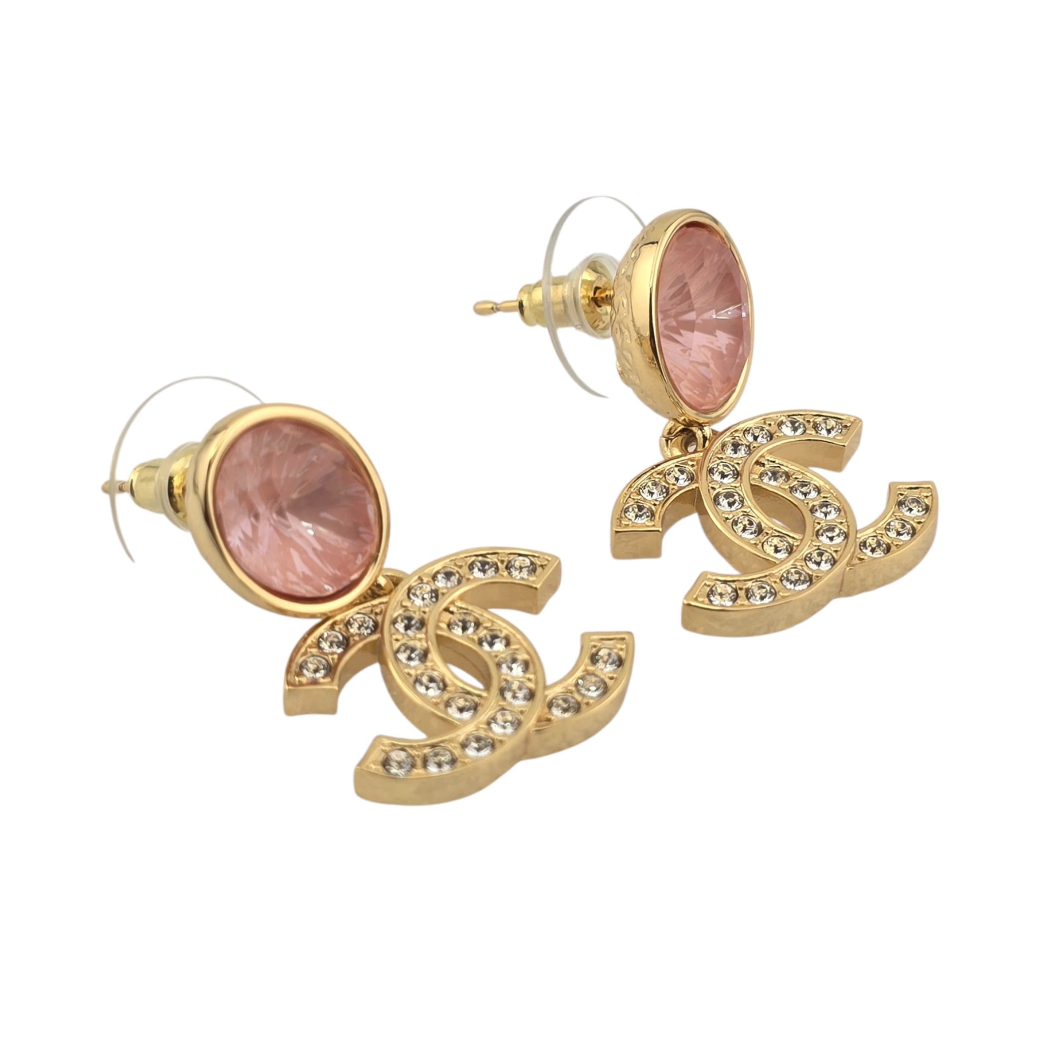 Chanel CC Gold Pink Crystal Drop Earrings 2025 CHANEL