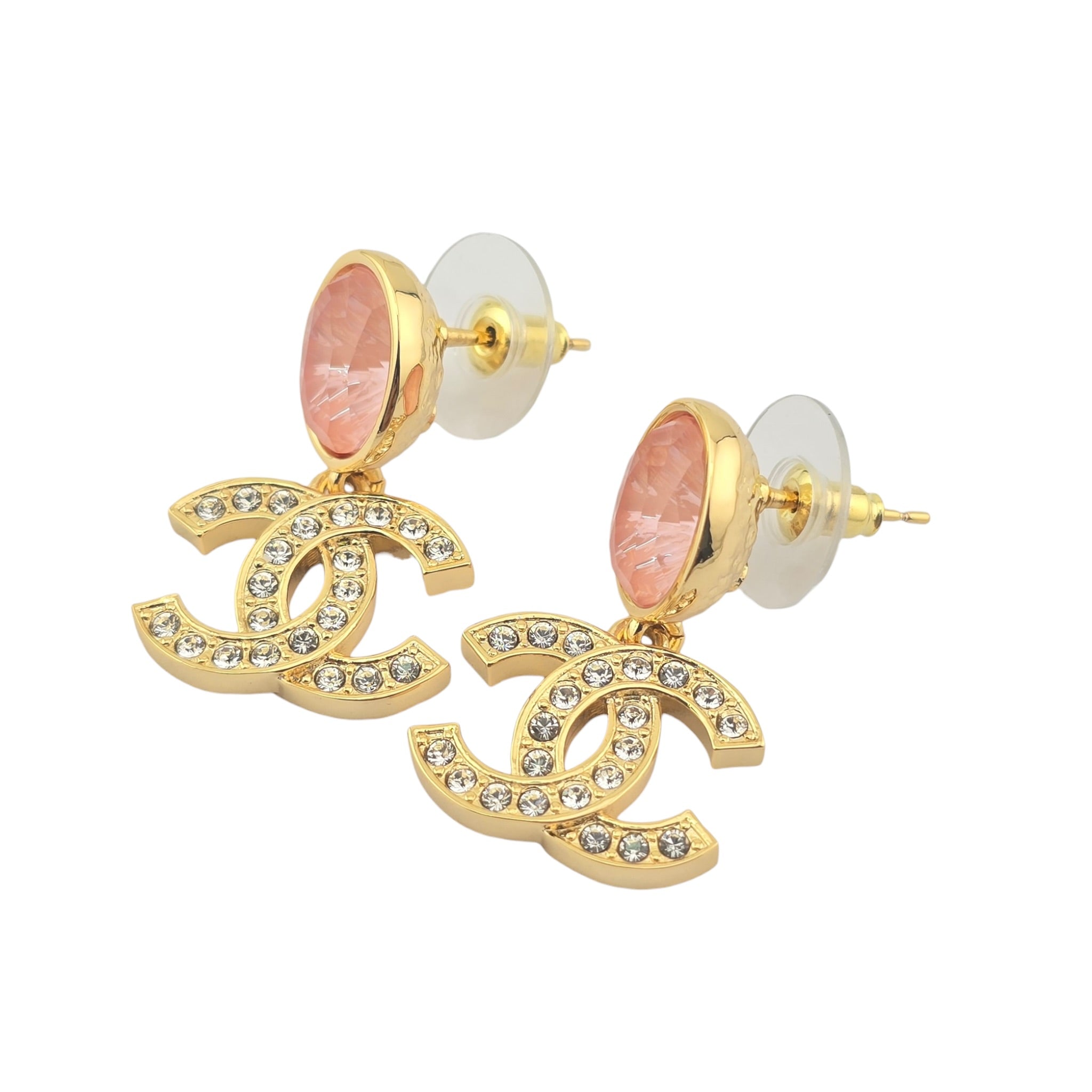 Chanel CC Gold Pink Crystal Drop Earrings 2025 CHANEL