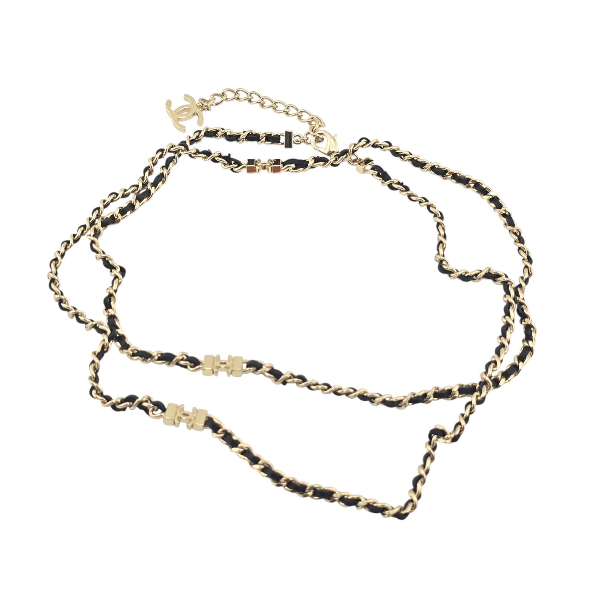 Chanel CC Long Lambskin Black Gold Necklace 2026 CHANEL
