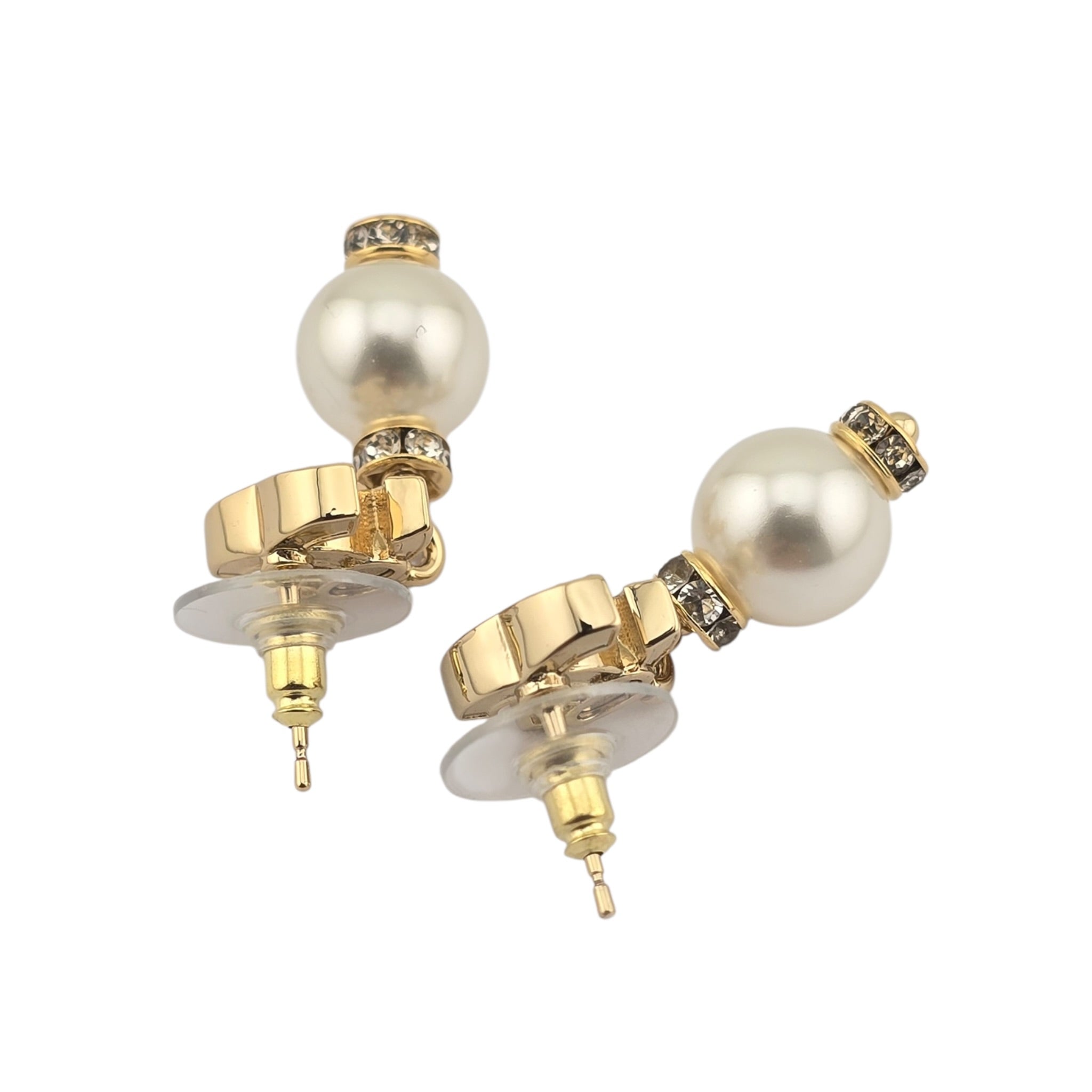 Chanel CC Pearl Drop Earrings Gold White 2026 CHANEL