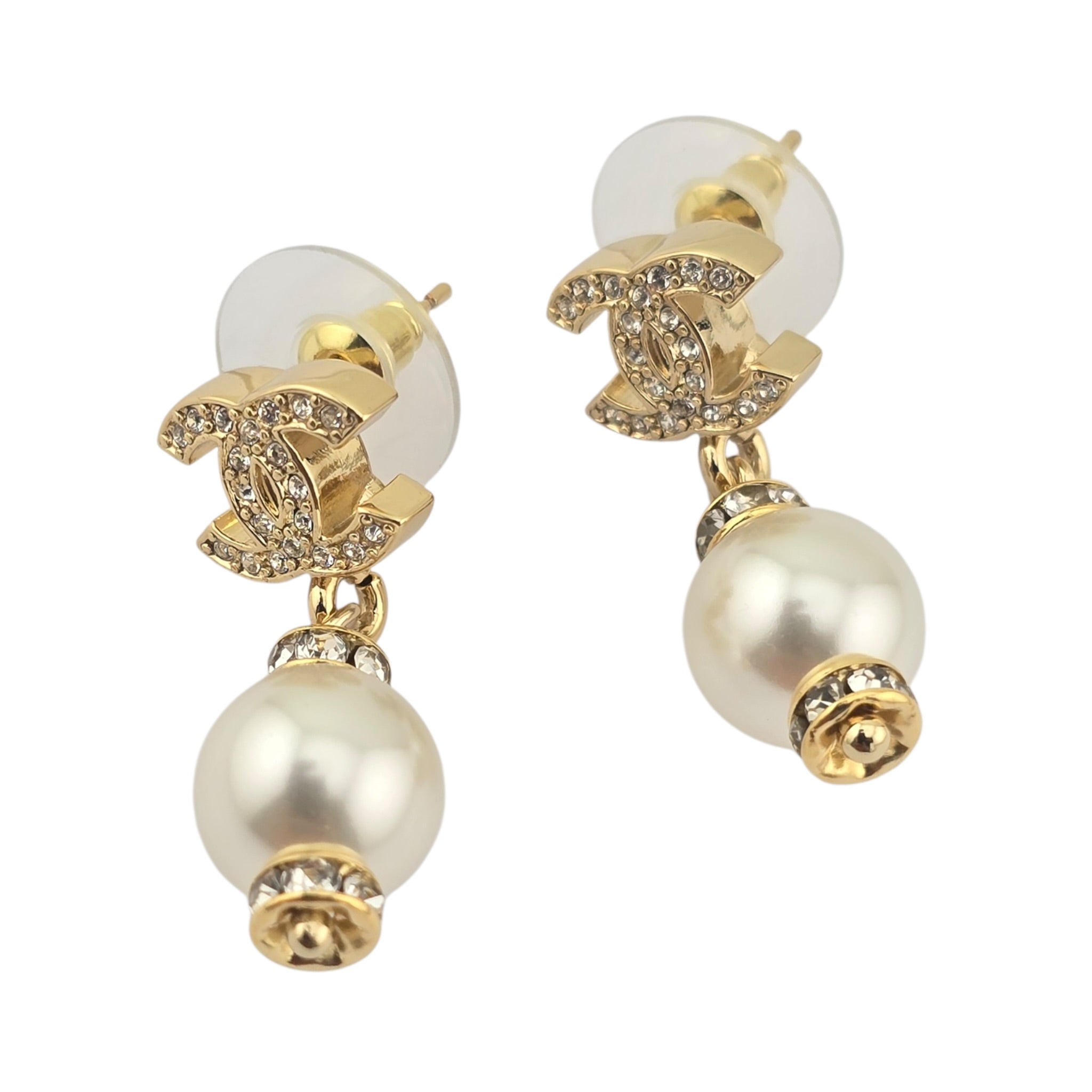 Chanel CC Pearl Drop Earrings Gold White 2026 CHANEL