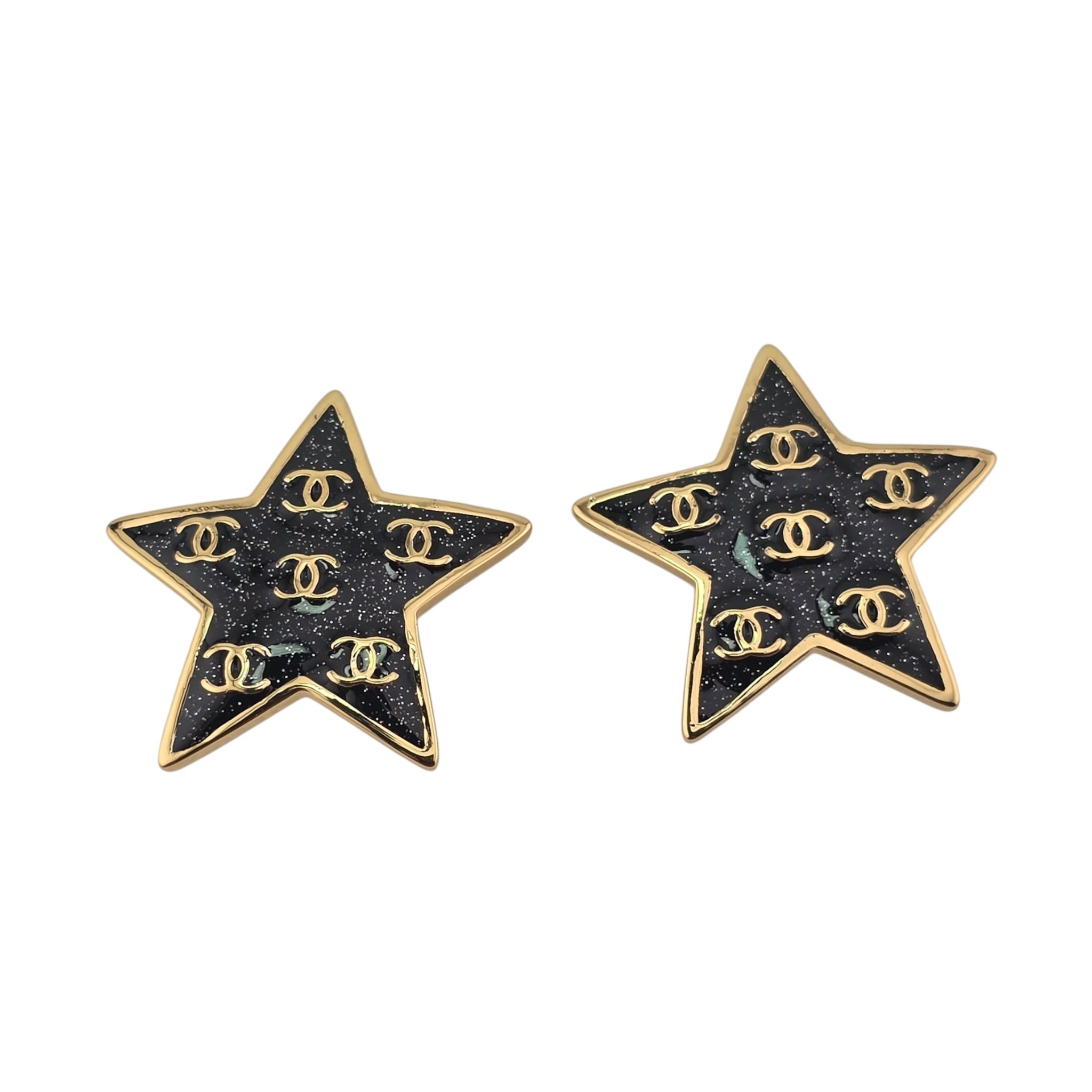 Chanel CC Black Gold Resin Star Stud Earrings 2024 CHANEL