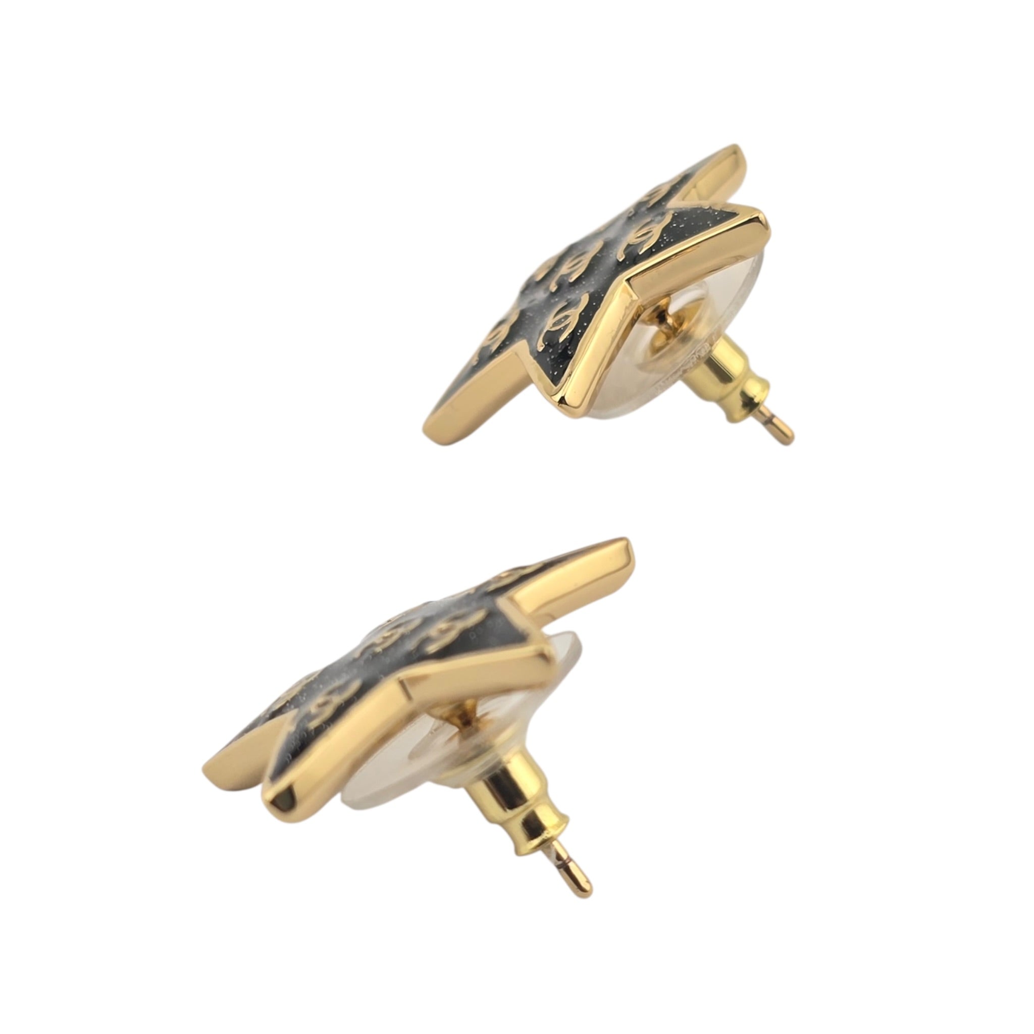 Chanel CC Black Gold Resin Star Stud Earrings 2024 CHANEL