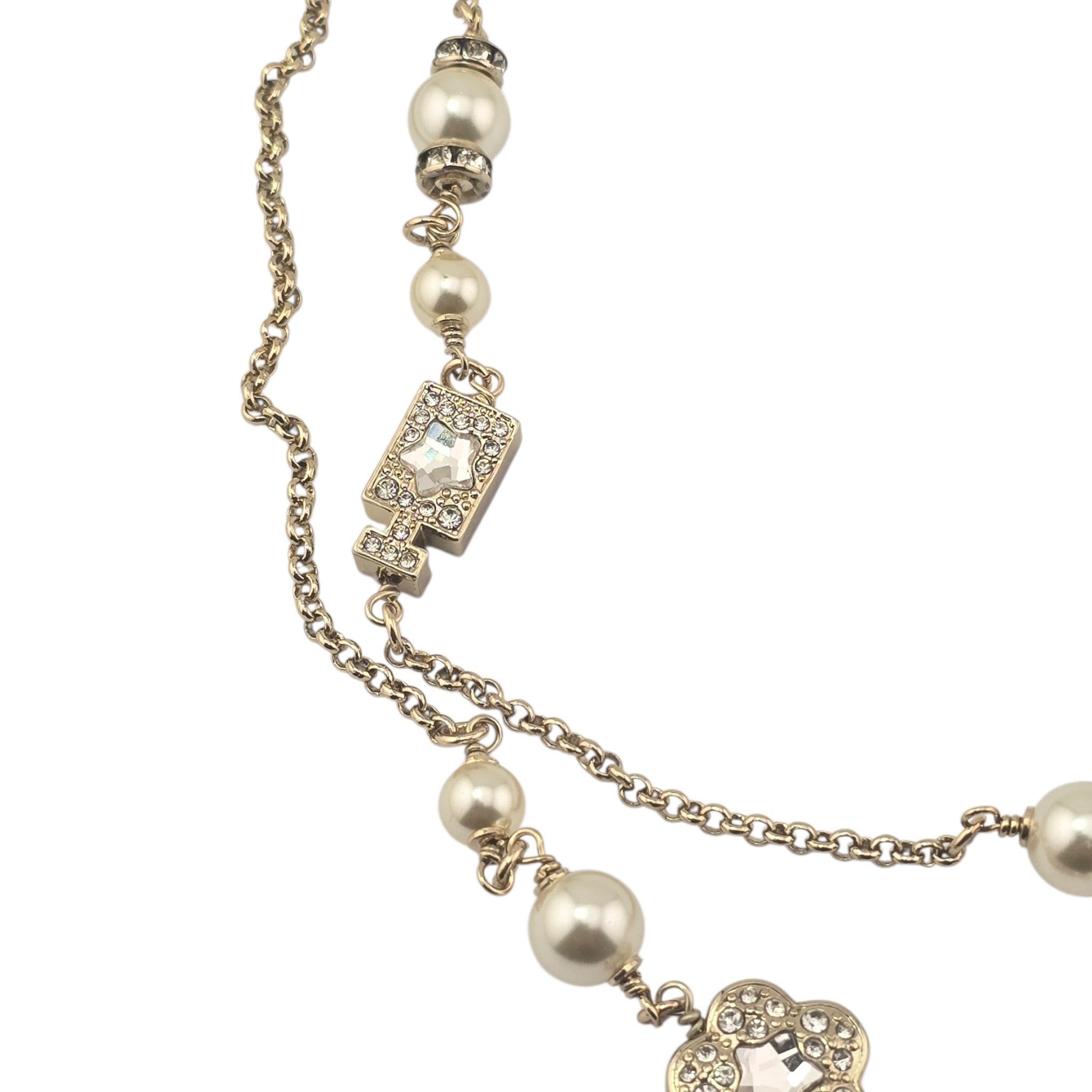 Chanel CC Faux Pearl Crystal Star Camellia Long Necklace 2025 CHANEL