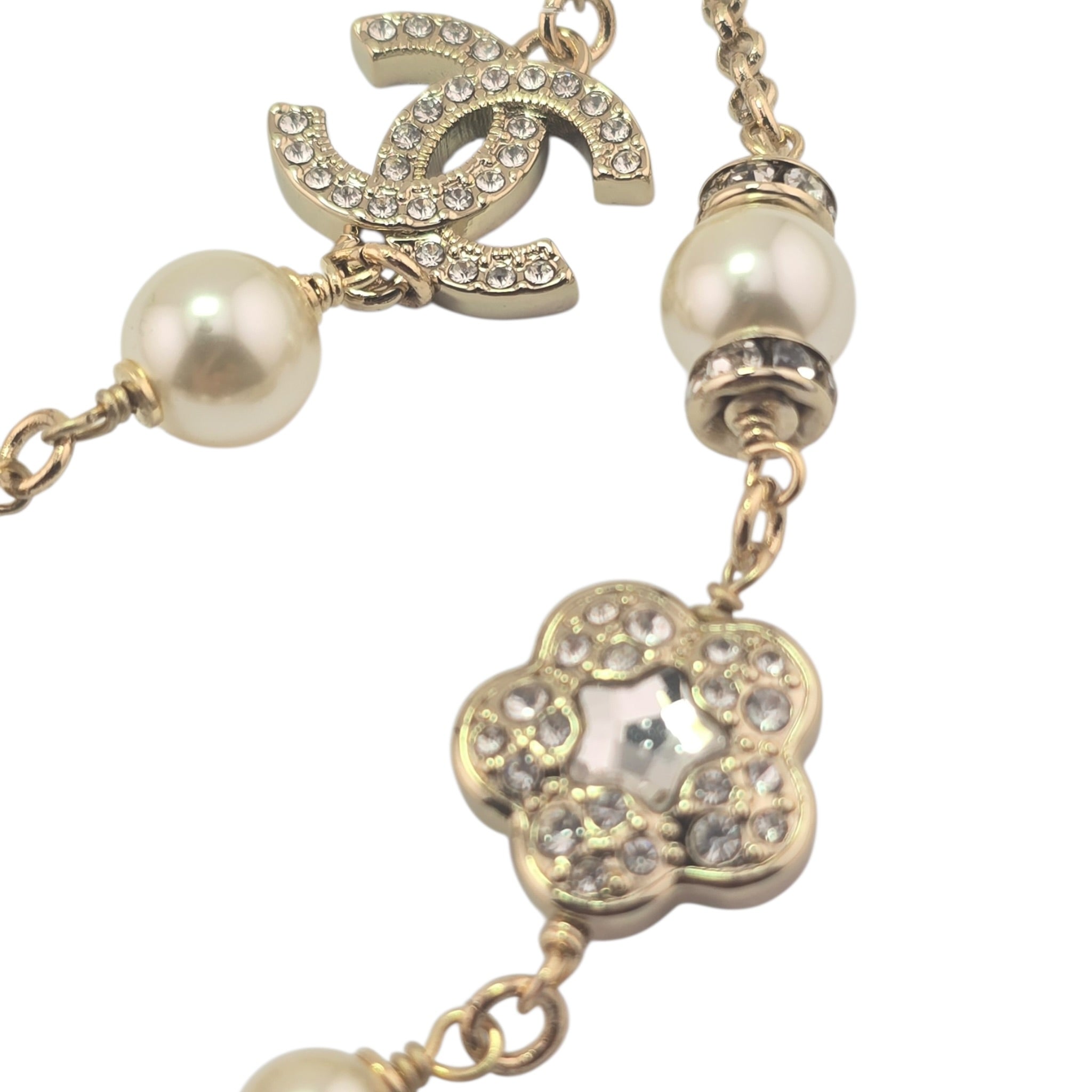 Chanel CC Faux Pearl Crystal Star Camellia Long Necklace 2025 CHANEL
