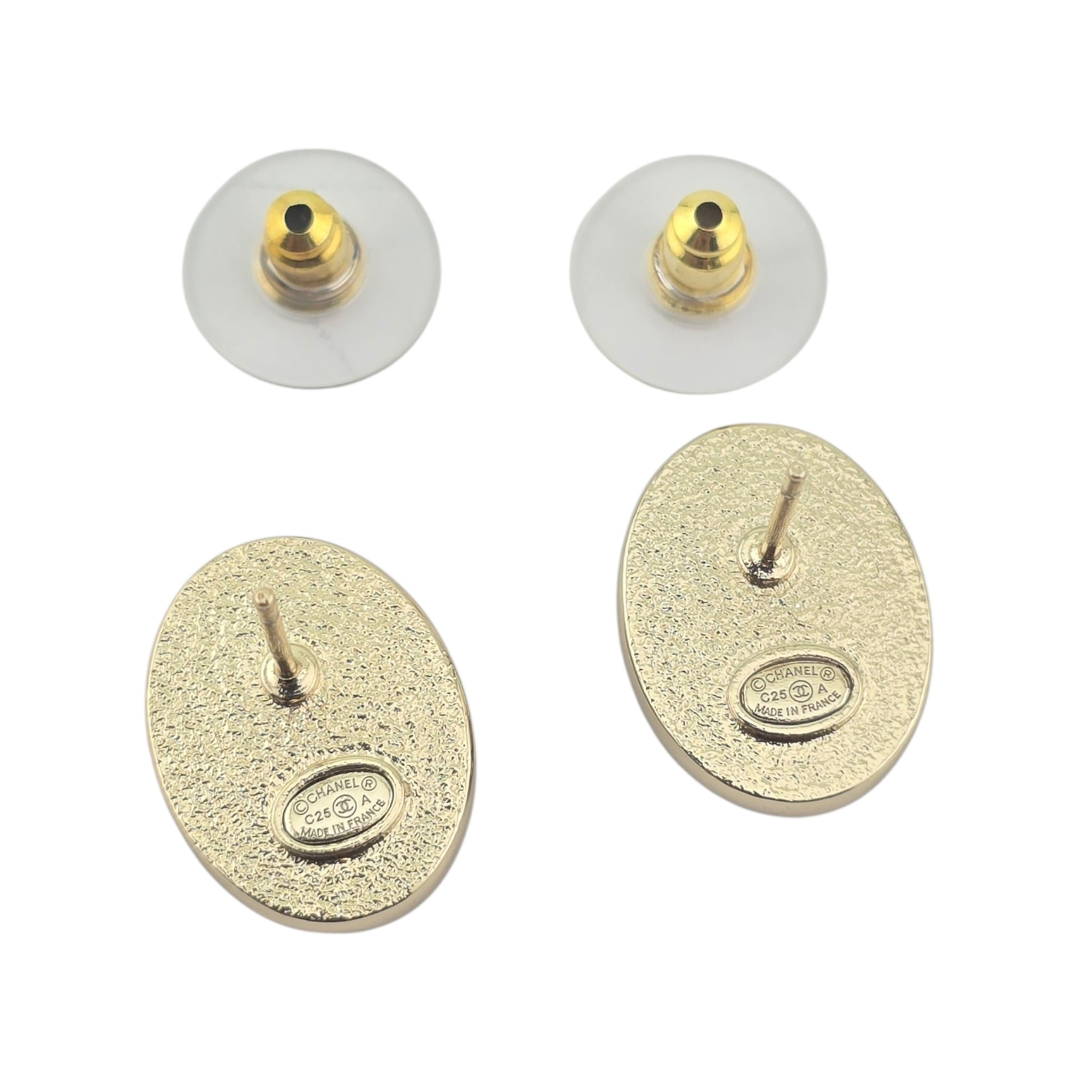 Chanel CC Metal Resin Oval Earrings Black Gold 2025 CHANEL