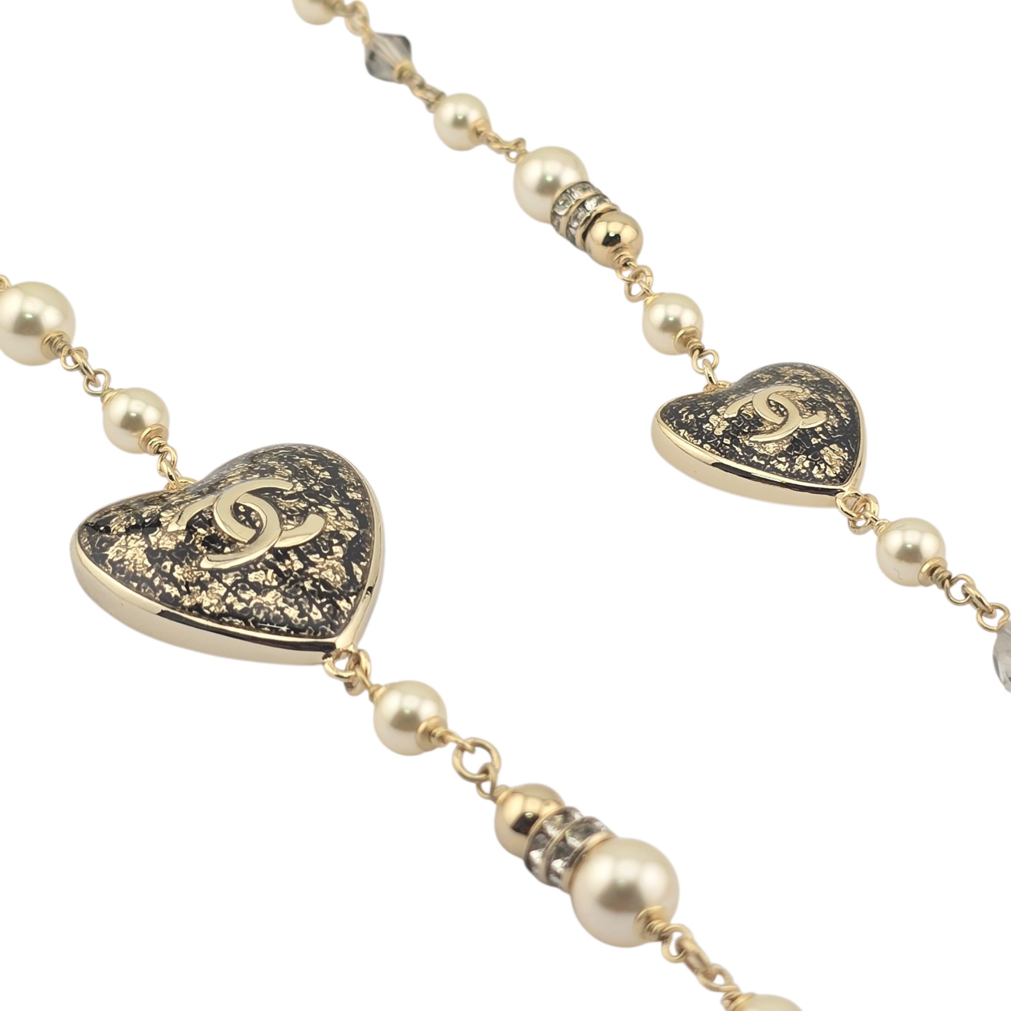 Chanel CC Long Necklace Black Gold Hearts 2024 CHANEL