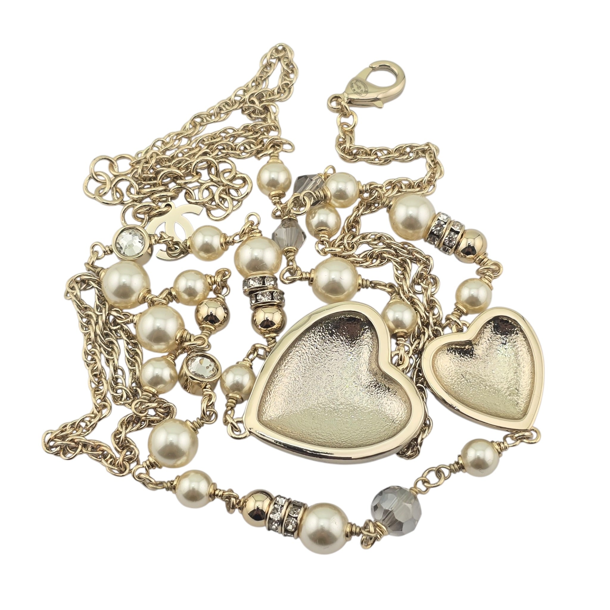 Chanel CC Long Necklace Black Gold Hearts 2024 CHANEL