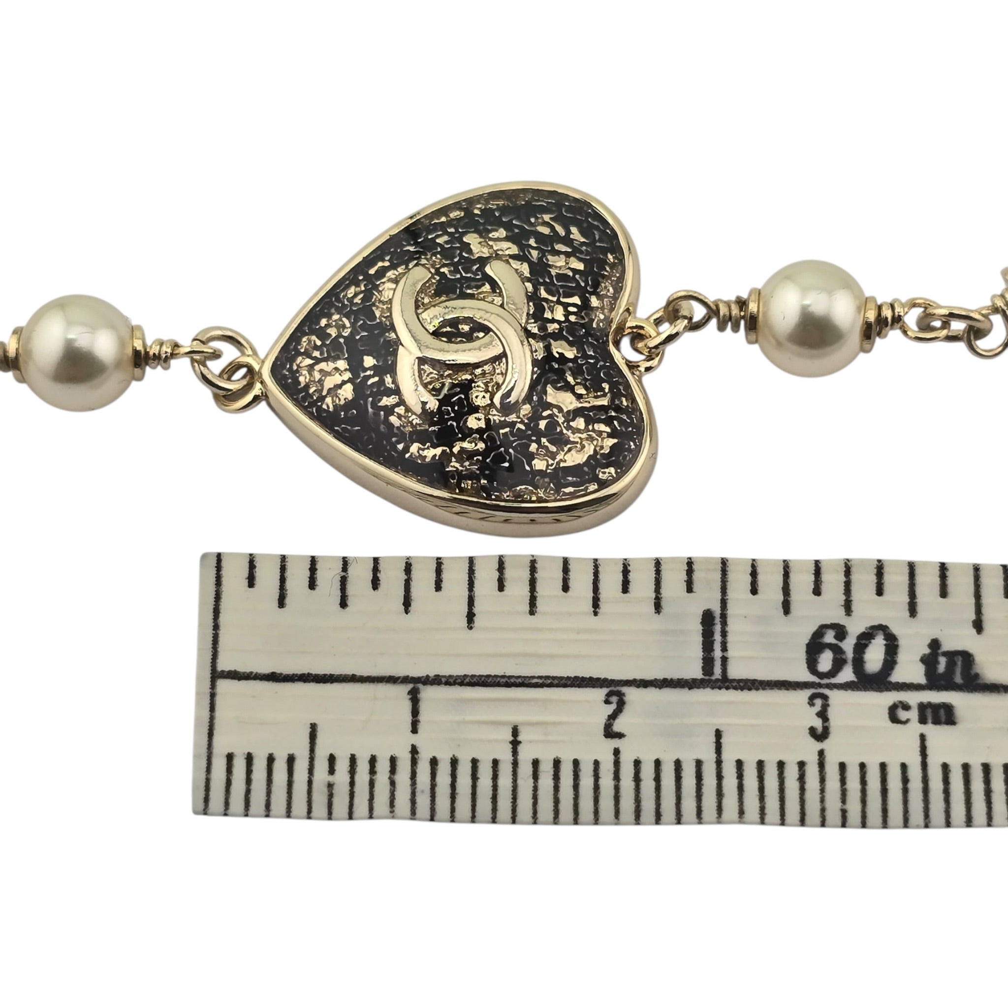 Chanel CC Long Necklace Black Gold Hearts 2024 CHANEL