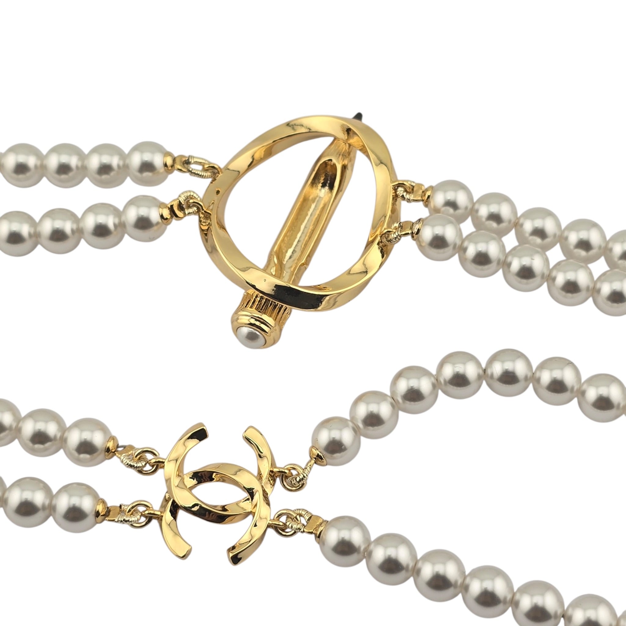 Chanel CC Gold Pencil Pendant Long Faux Pearl Necklace 2025 CHANEL