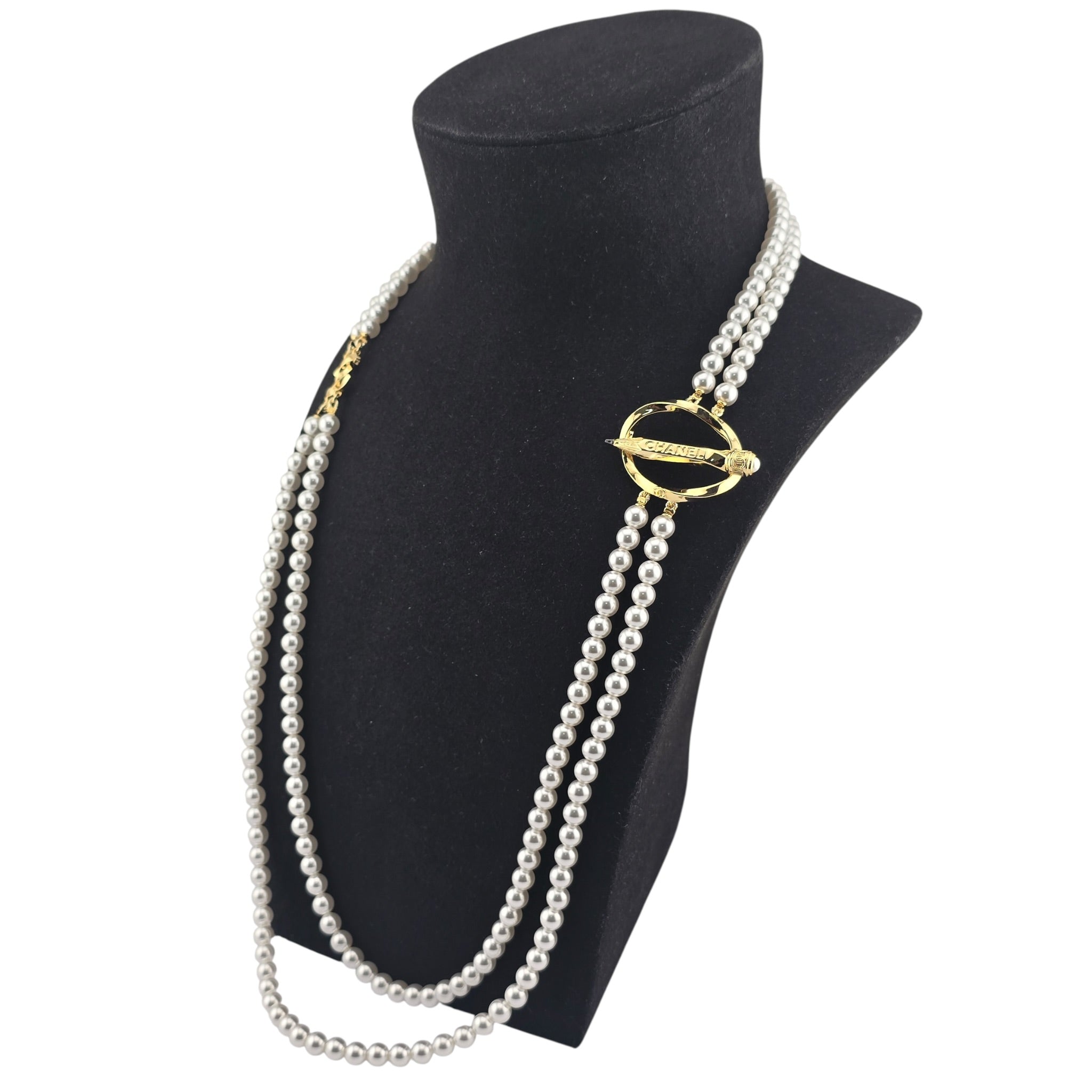 Chanel CC Gold Pencil Pendant Long Faux Pearl Necklace 2025 CHANEL