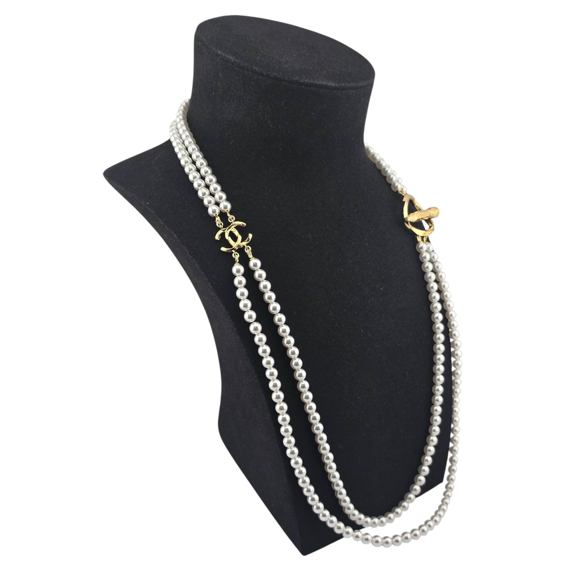 Chanel CC Gold Pencil Pendant Long Faux Pearl Necklace 2025 CHANEL