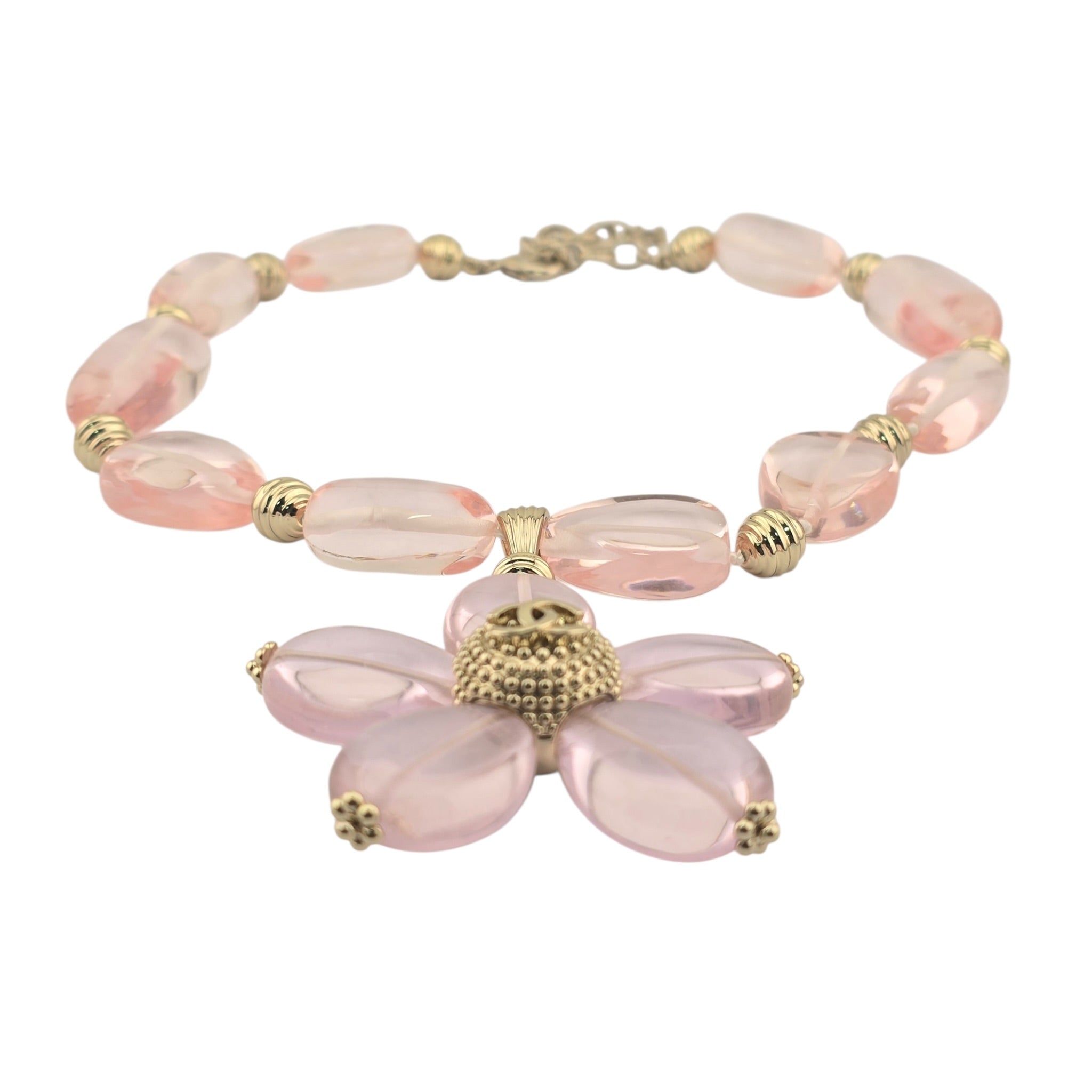Chanel CC Pink Resin Gold Necklace 2025 CHANEL
