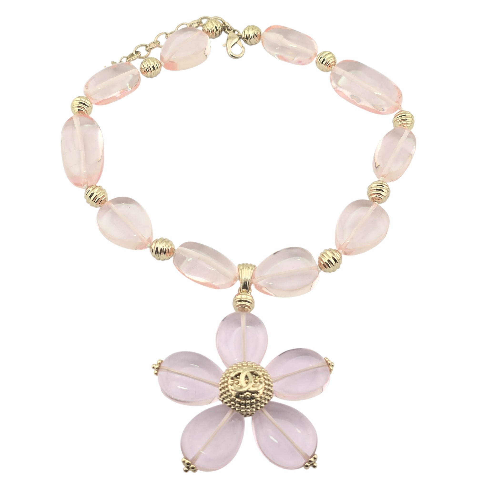 Chanel CC Pink Resin Gold Necklace 2025 CHANEL