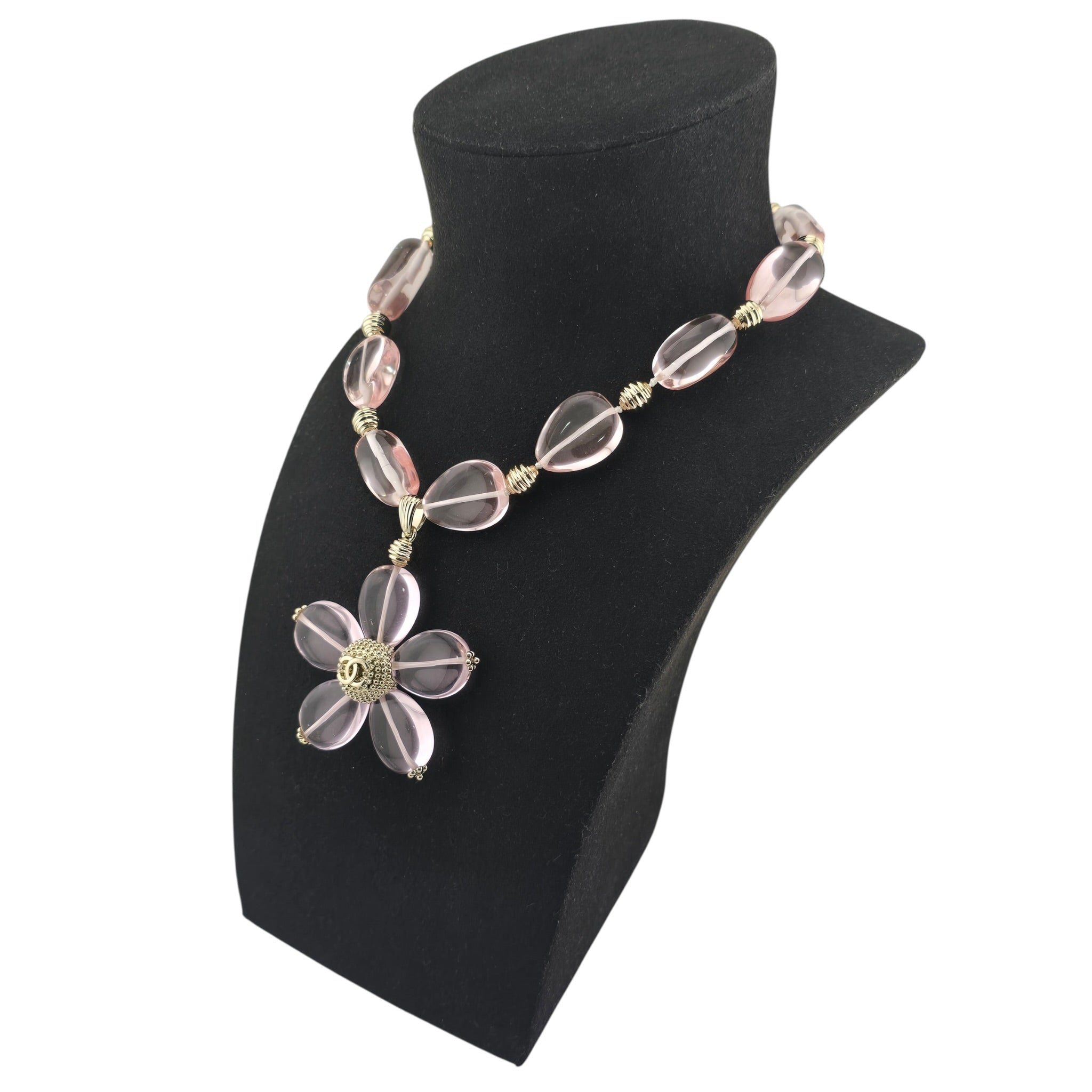 Chanel CC Pink Resin Gold Necklace 2025 CHANEL