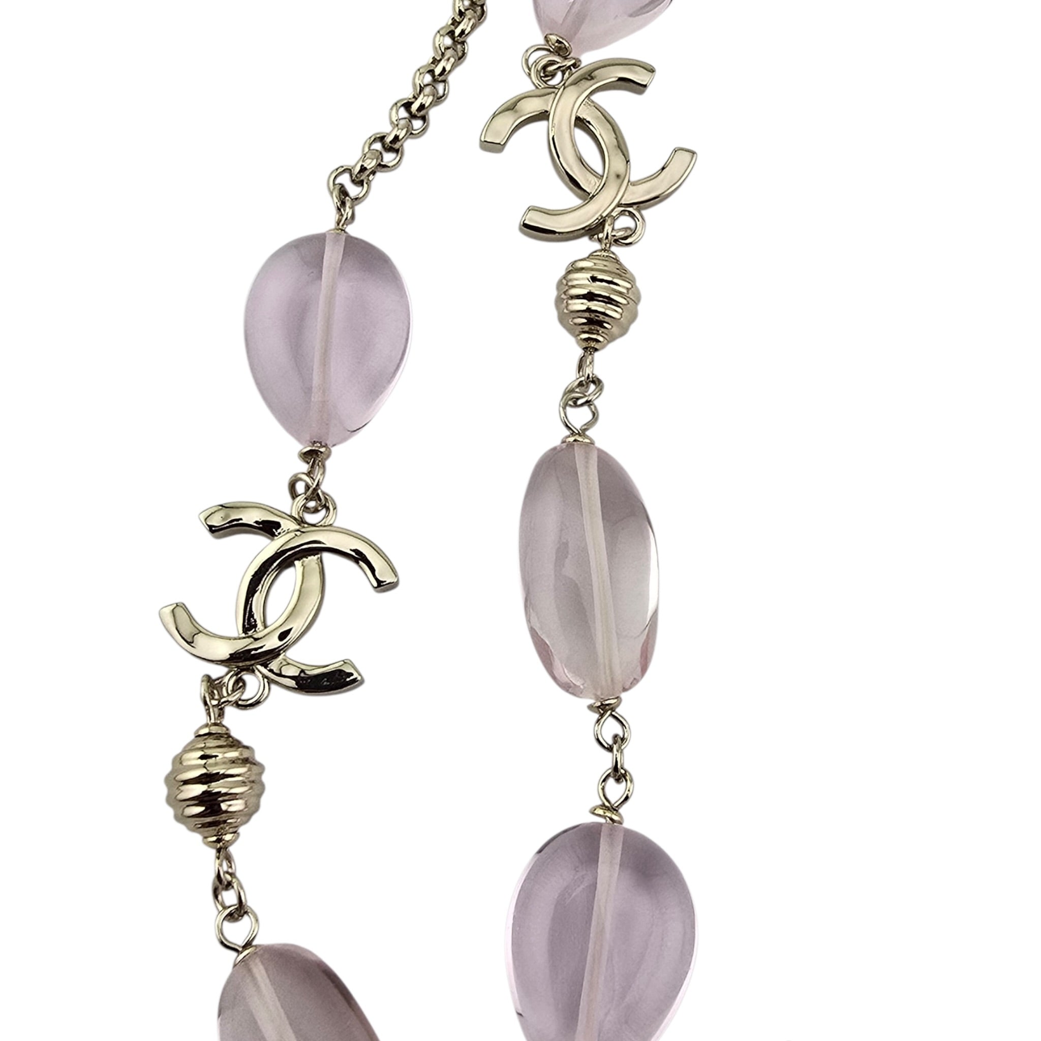 Chanel CC Pink Resin Bead Gold Long Necklace 2026 CHANEL