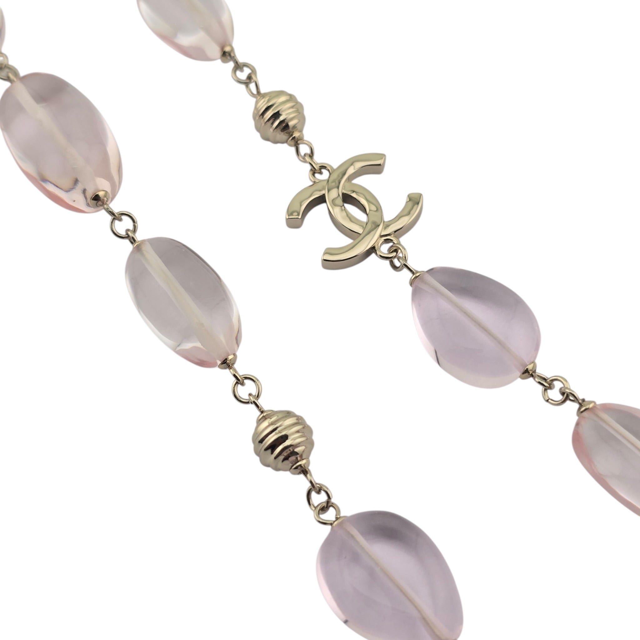 Chanel CC Pink Resin Bead Gold Long Necklace 2026 CHANEL