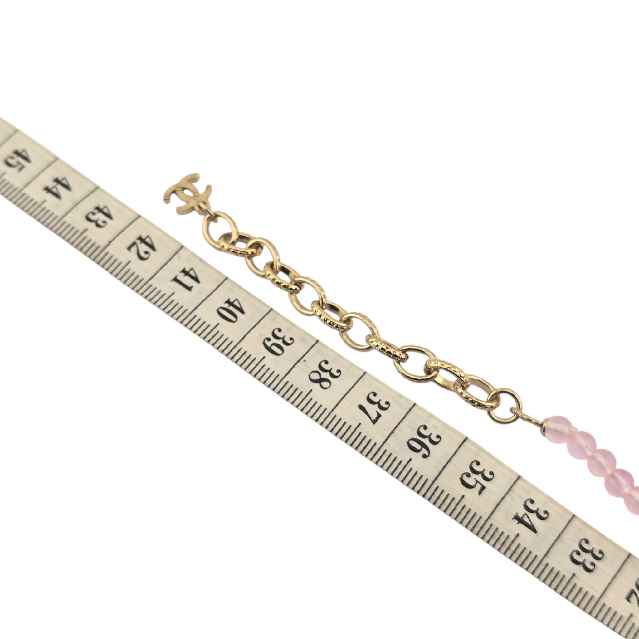 Chanel CC Pink Resin Bead Gold Necklace 2025 CHANEL